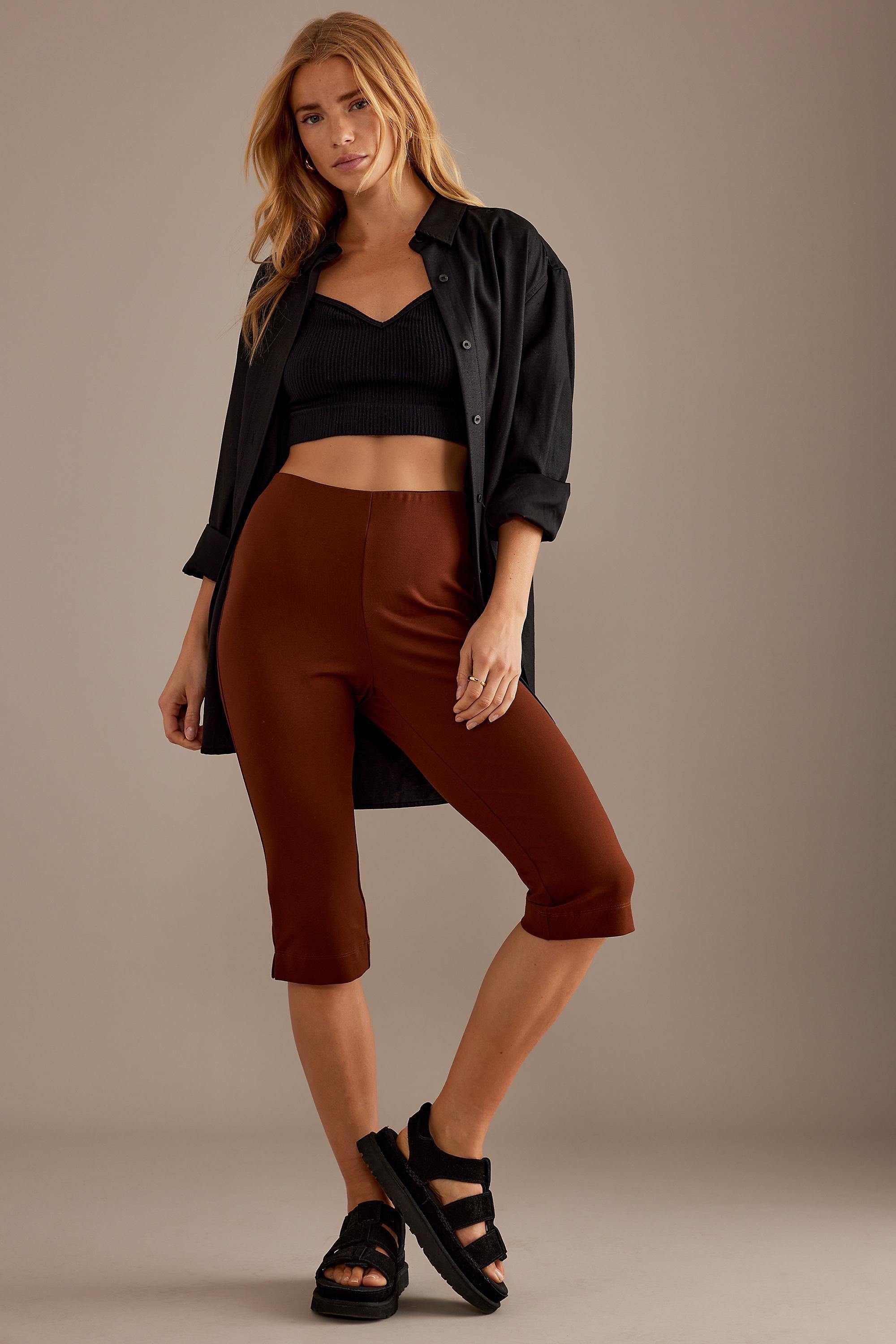 Slim Capri Pants, Brown, , large image number 0