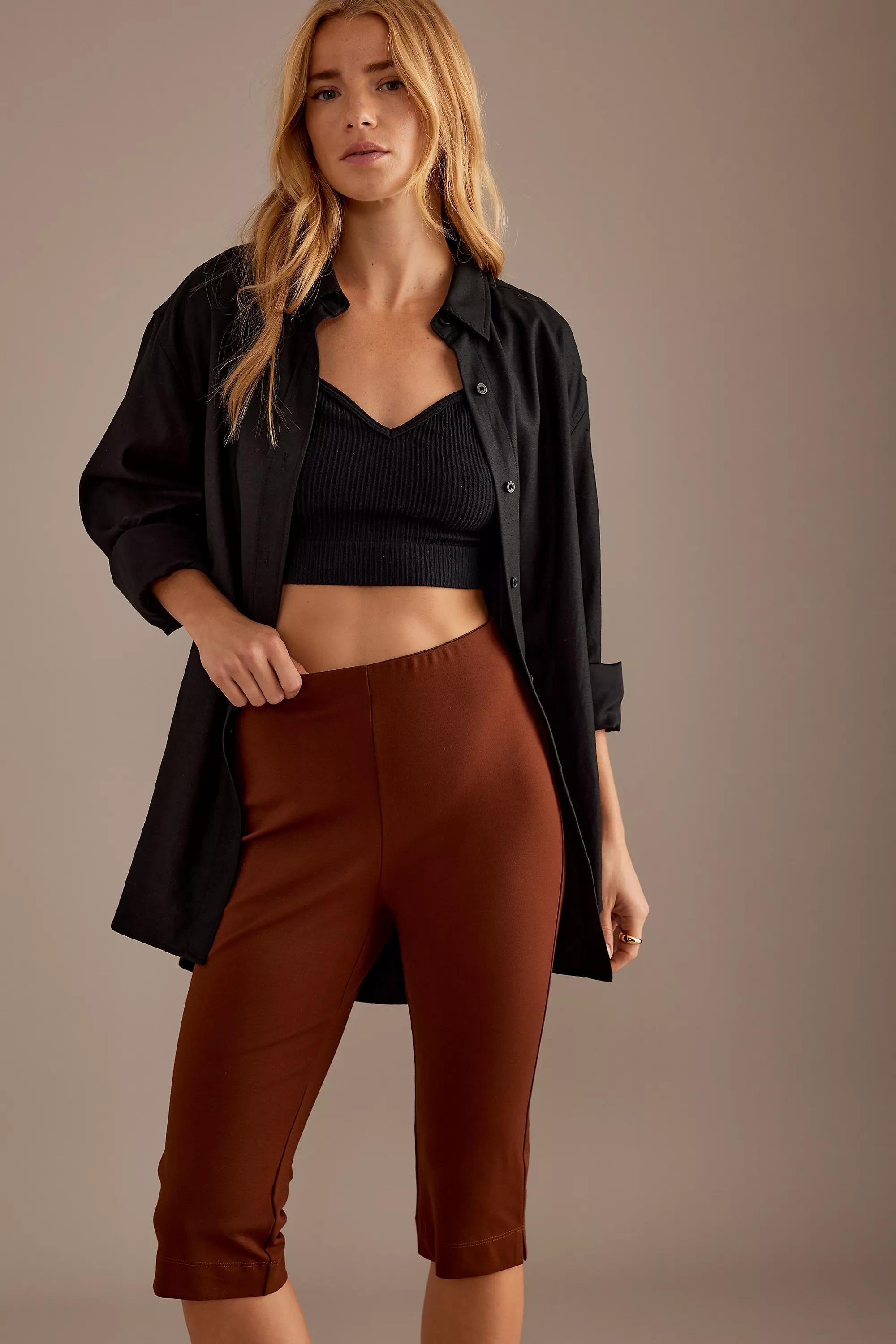 Slim Capri Pants, Brown, , large image number 2