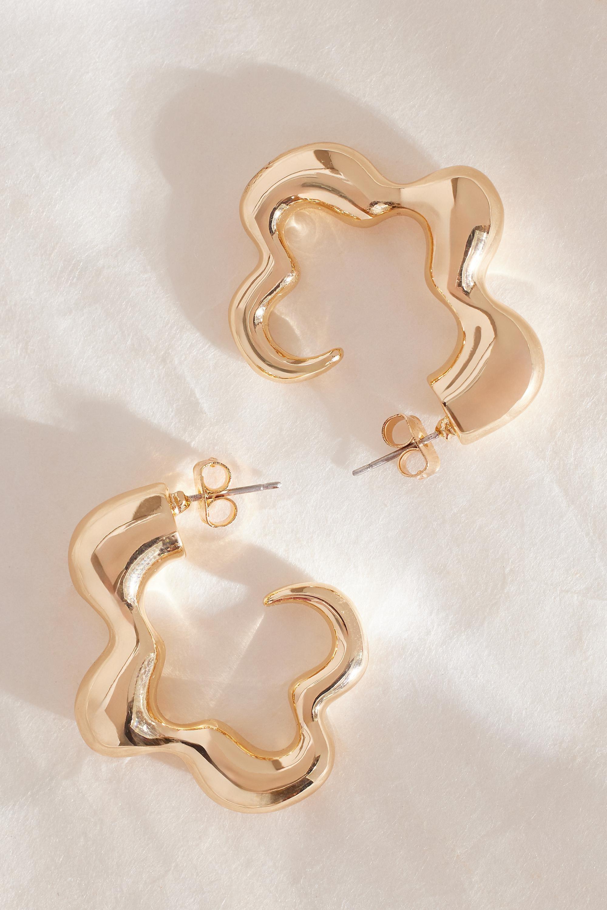 Squiggle Hoop Earrings, Gold, A501_0070, large image number 0