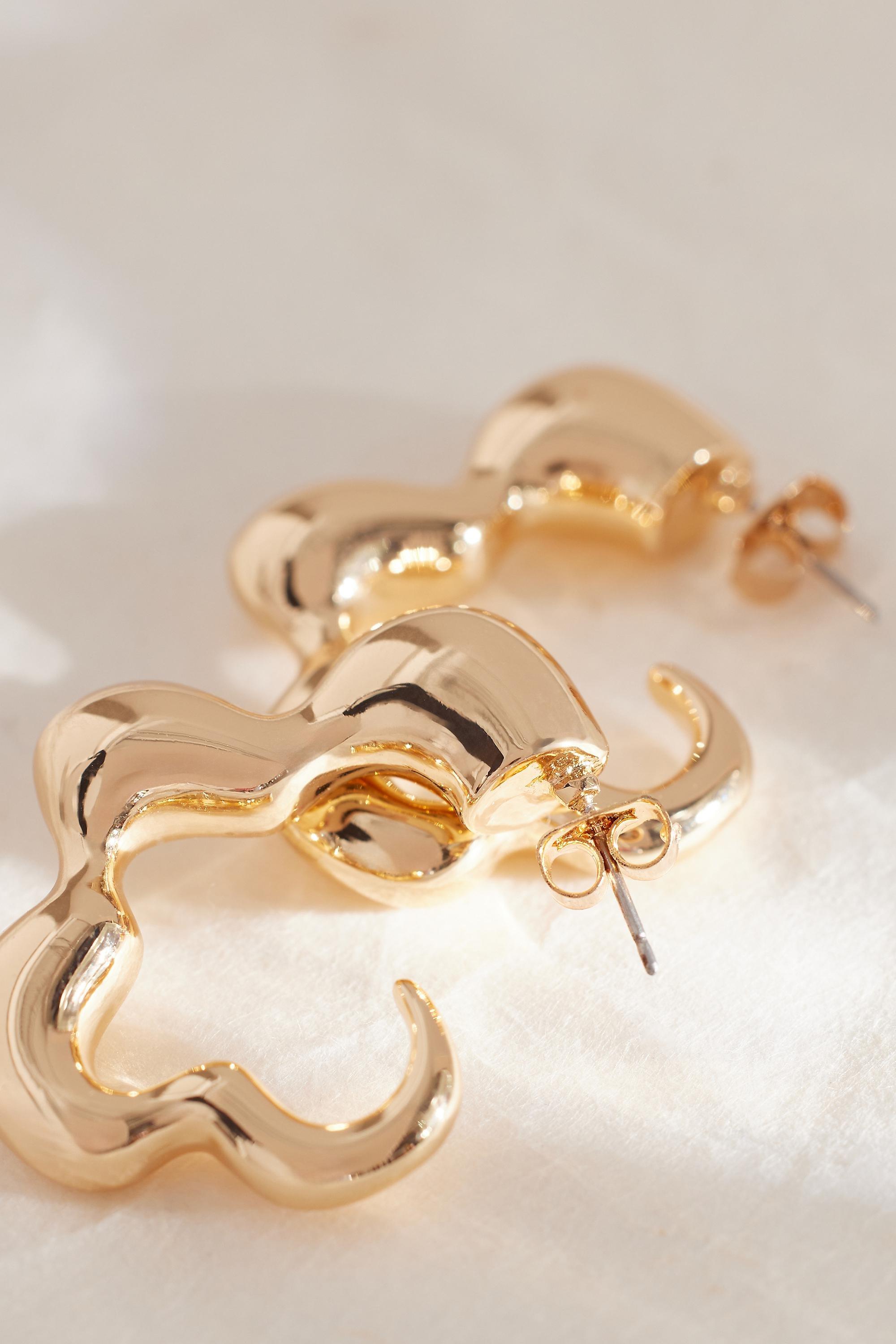 Squiggle Hoop Earrings, Gold, A501_0070, large image number 1