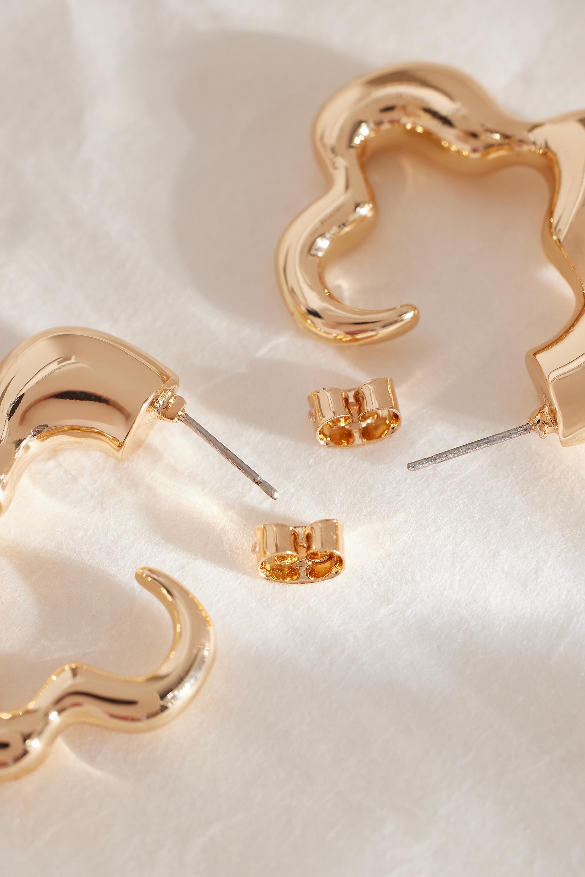 Squiggle Hoop Earrings, Gold, A501_0070, large image number 2