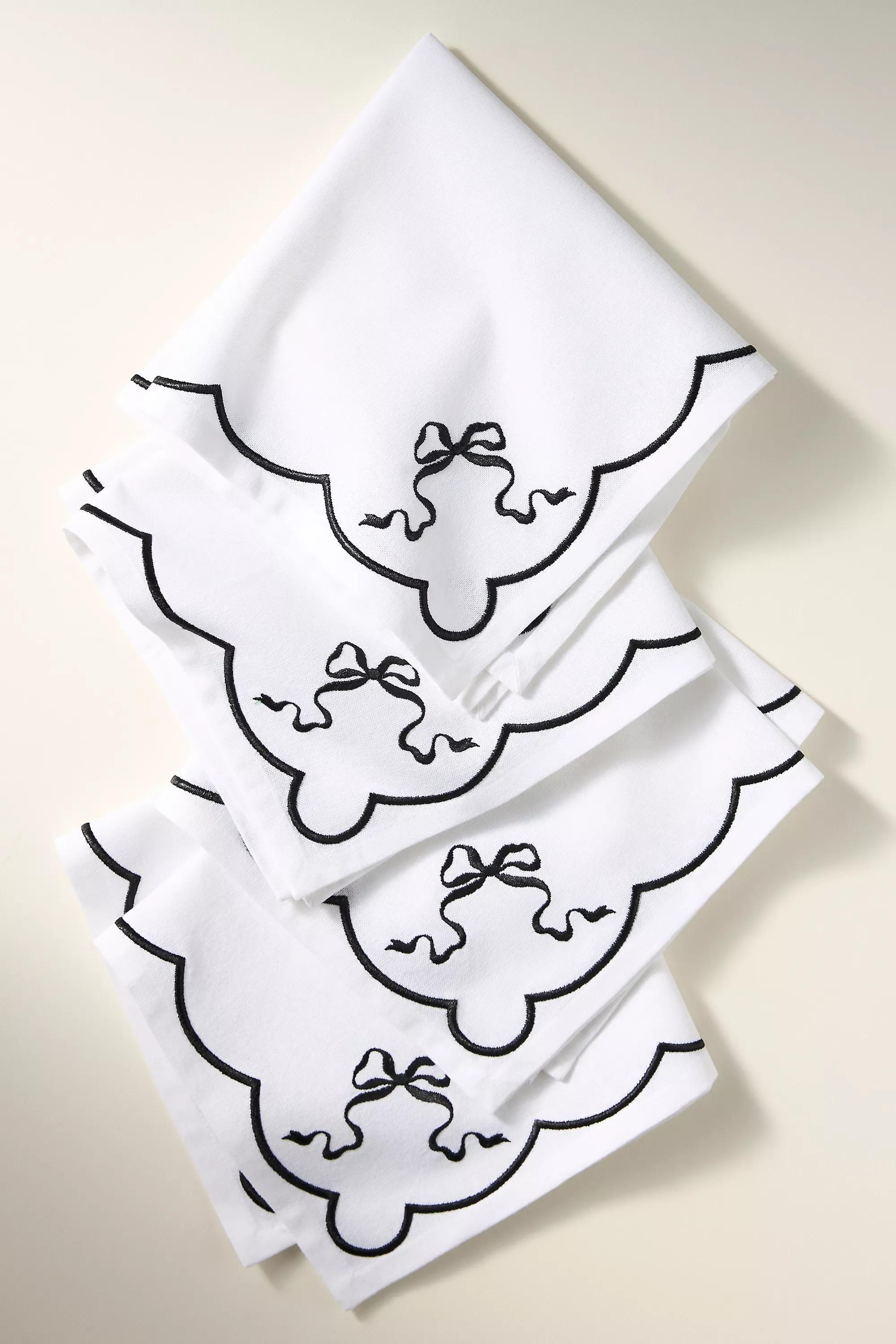 Bow Cotton Embroidered Napkins, Set Of 4, White, A501_0018, large image number 2