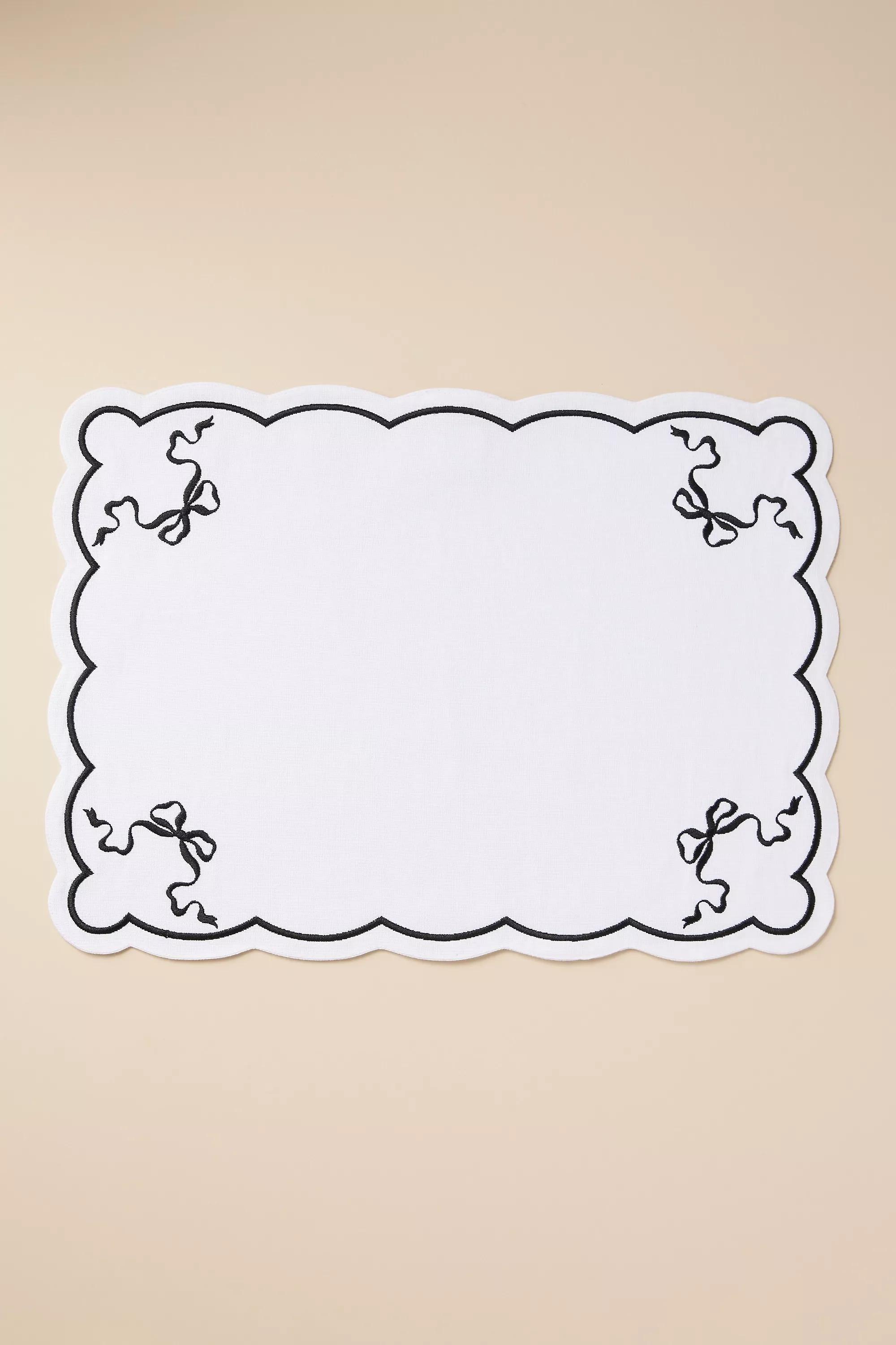 Bow Cotton Embroidered Placemat, White, A501_0018, large image number 1