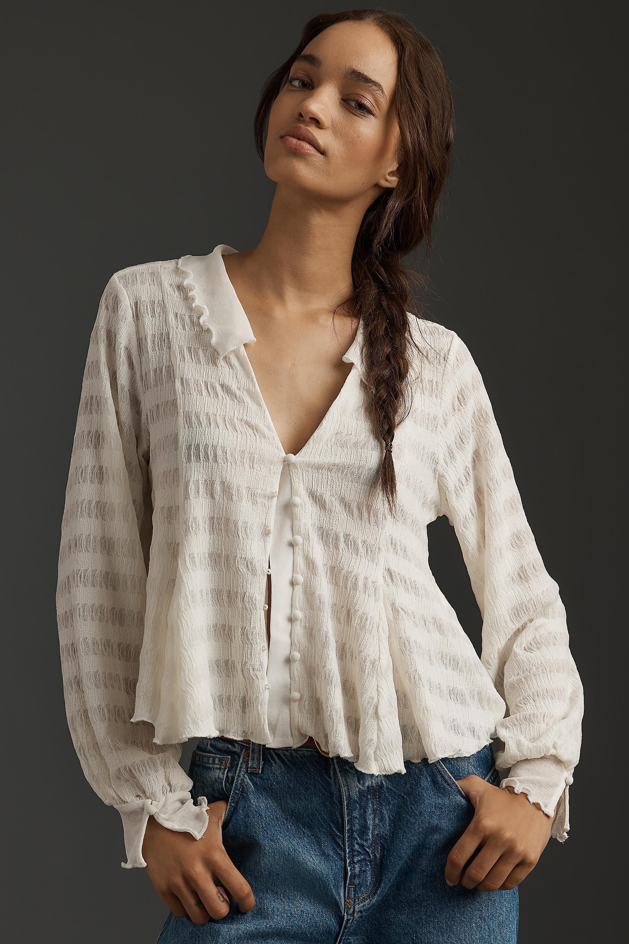 Anthropologie Frills Ruffle Blouse, Ivory, , large image number 0