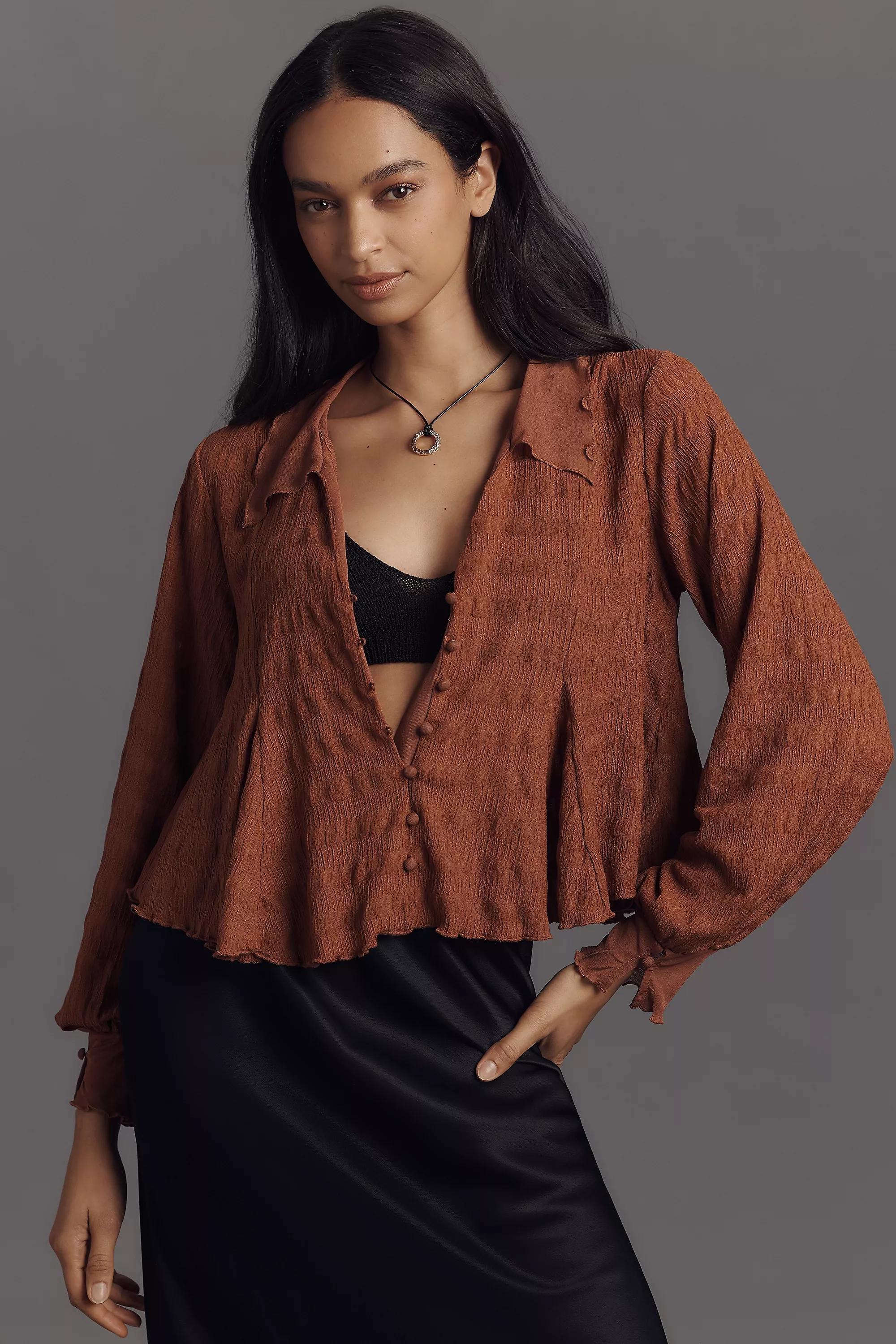 Anthropologie Textured Blouse, Brown, A501_0020, large image number 0