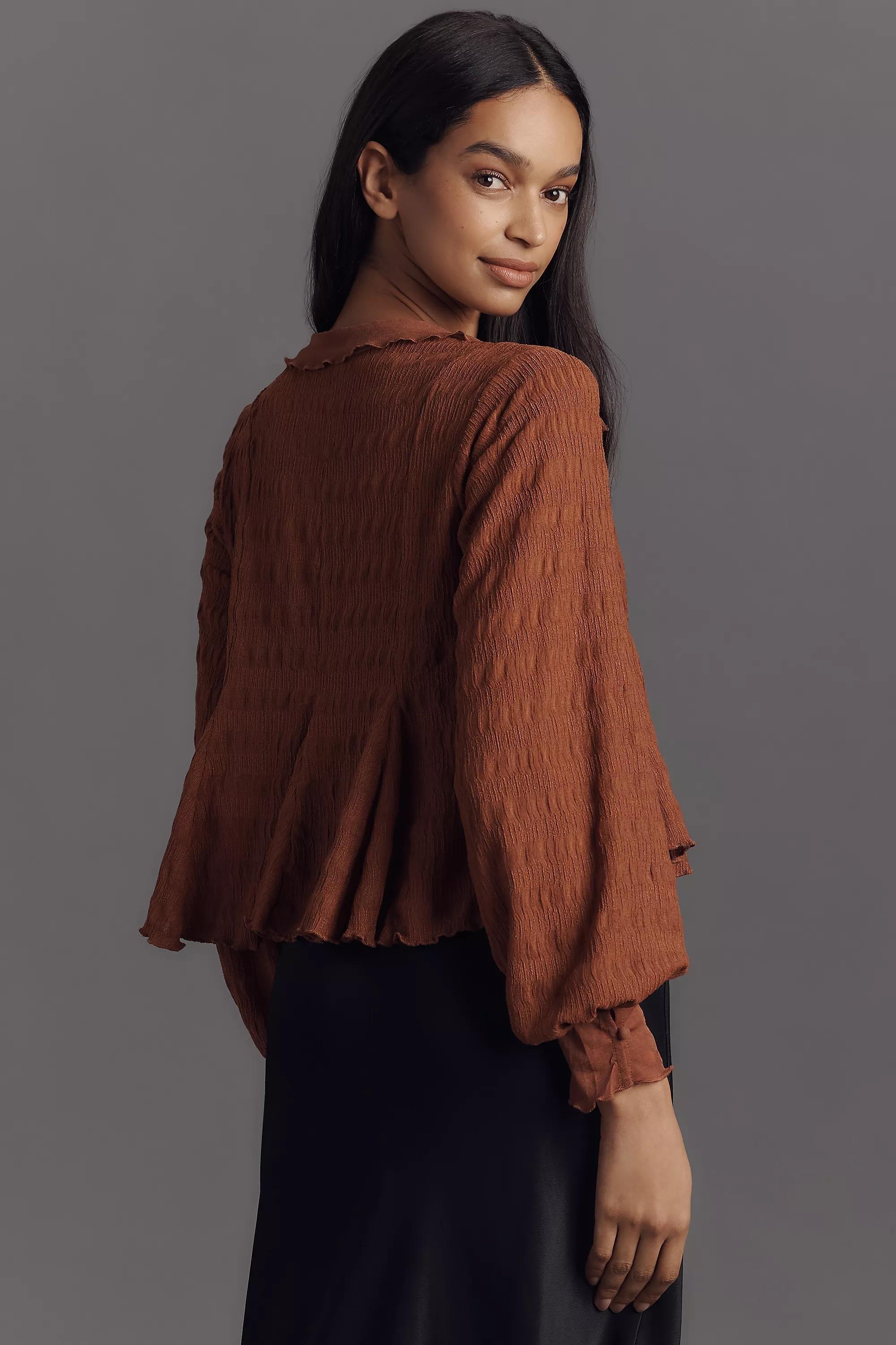 Anthropologie Textured Blouse, Brown, A501_0020, large image number 1