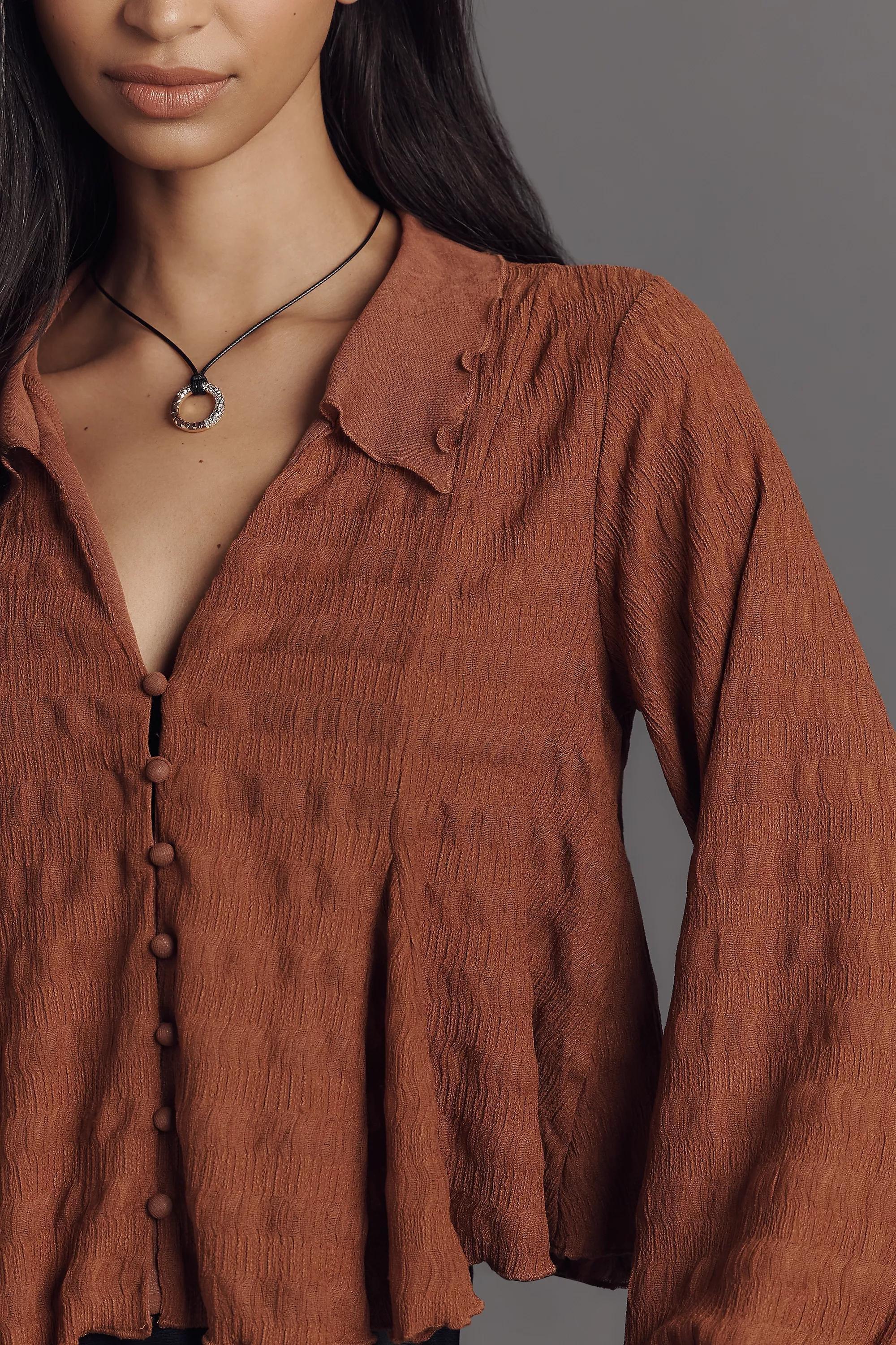 Anthropologie Textured Blouse, Brown, A501_0020, large image number 2