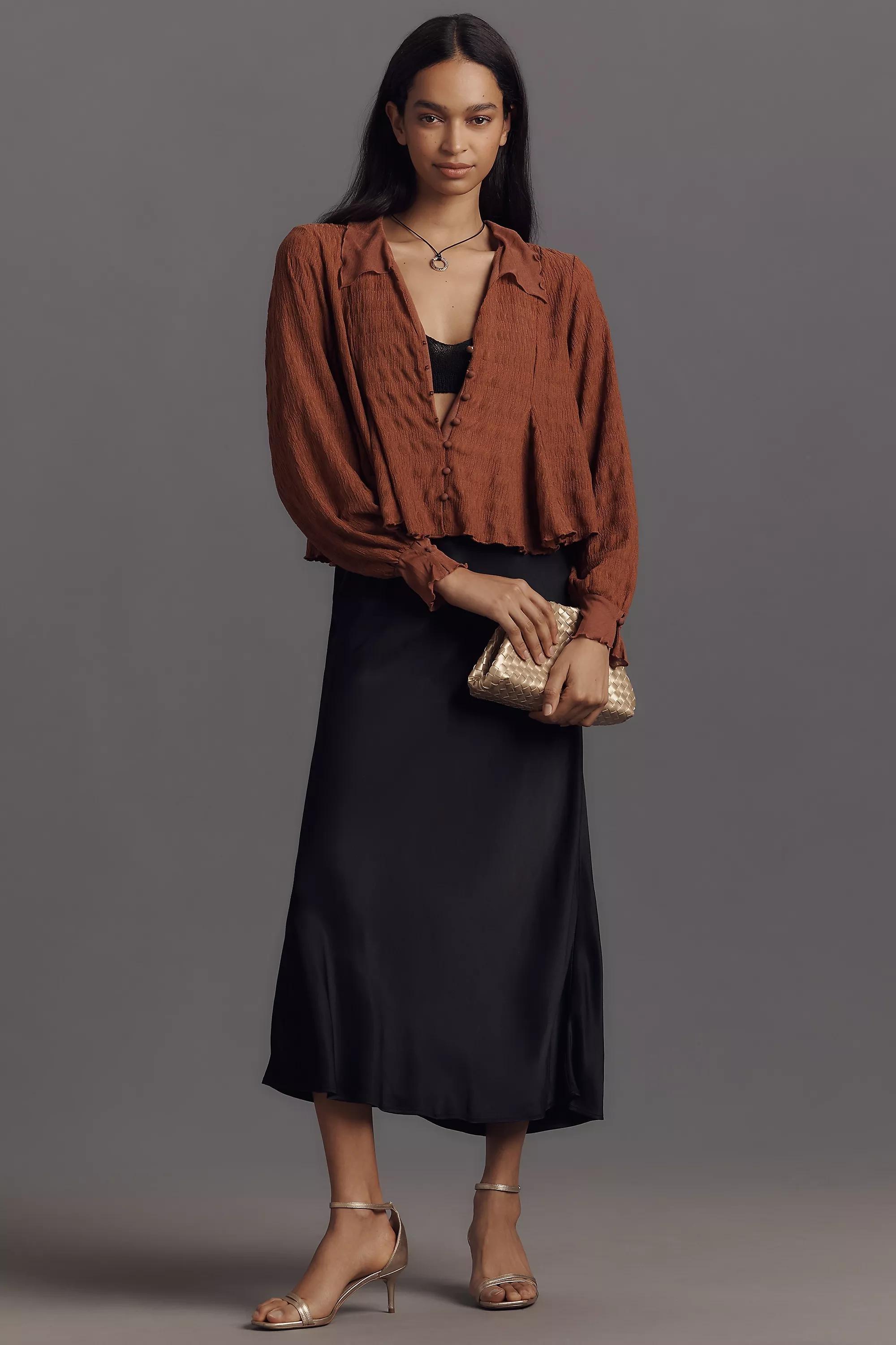 Anthropologie Textured Blouse, Brown, A501_0020, large image number 3
