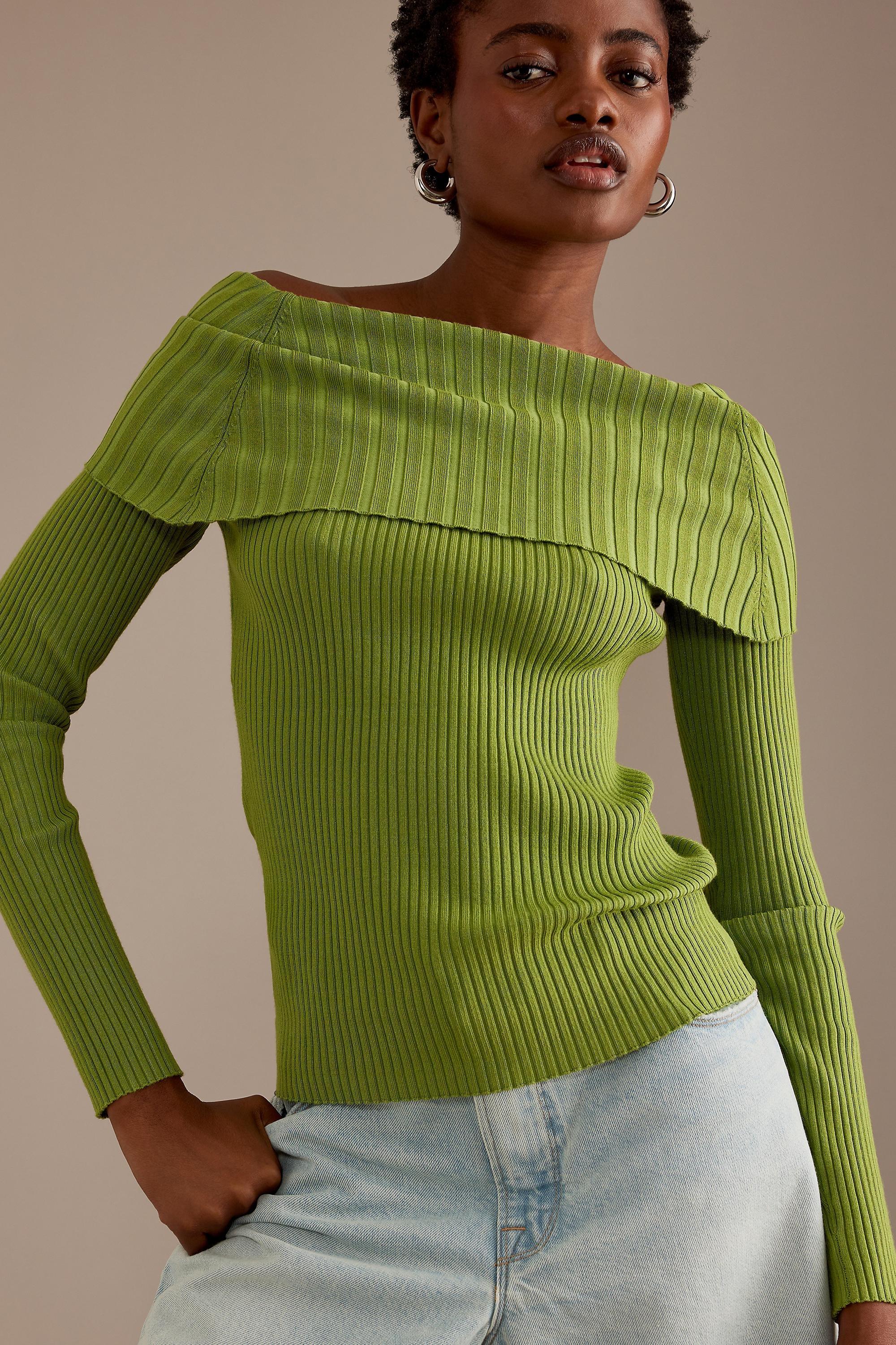 Bardot Knitted Long-Sleeve Top, Green, , large image number 0