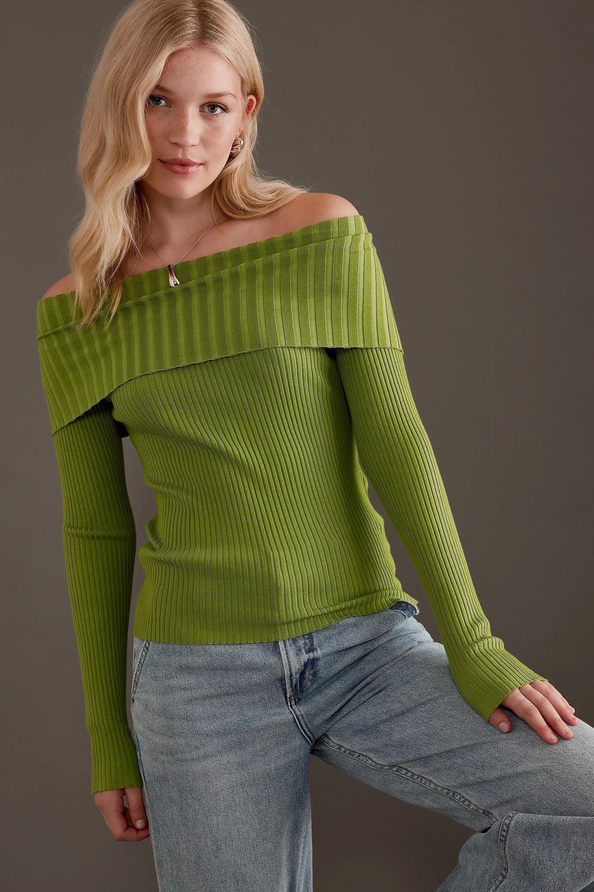 Bardot Knitted Long-Sleeve Top, Green, , large image number 0