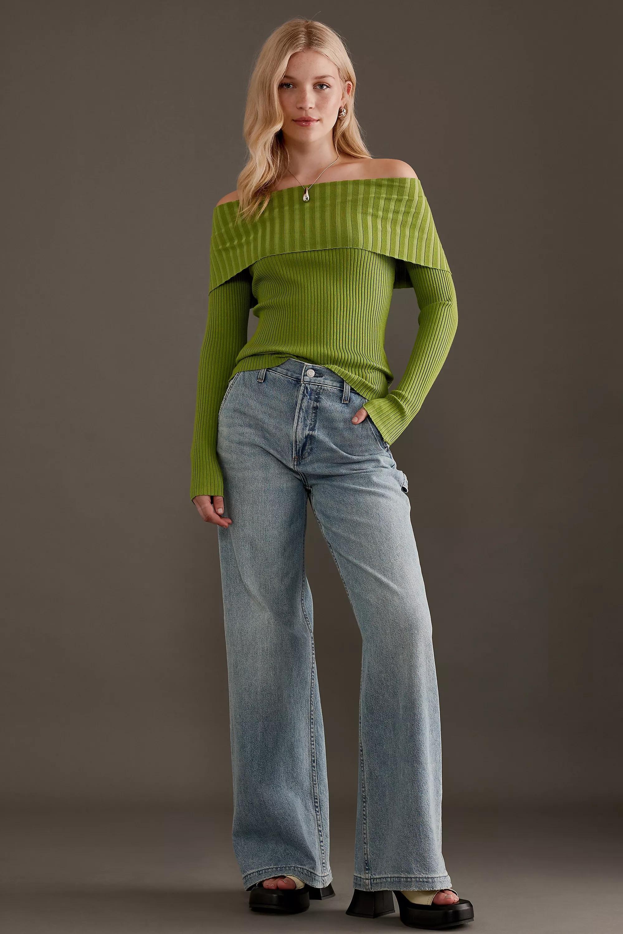 Bardot Knitted Long-Sleeve Top, Green, , large image number 1