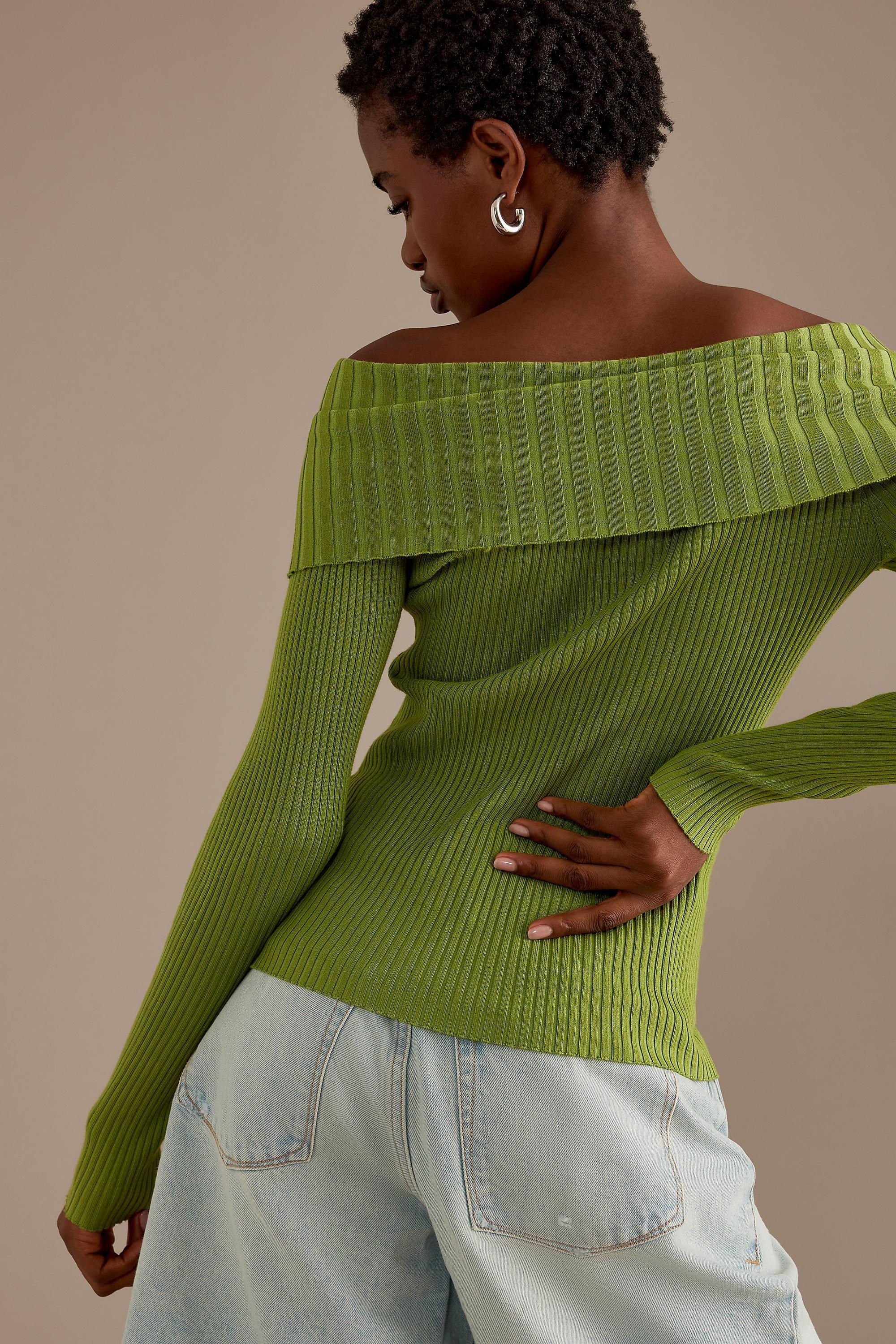 Bardot Knitted Long-Sleeve Top, Green, , large image number 2