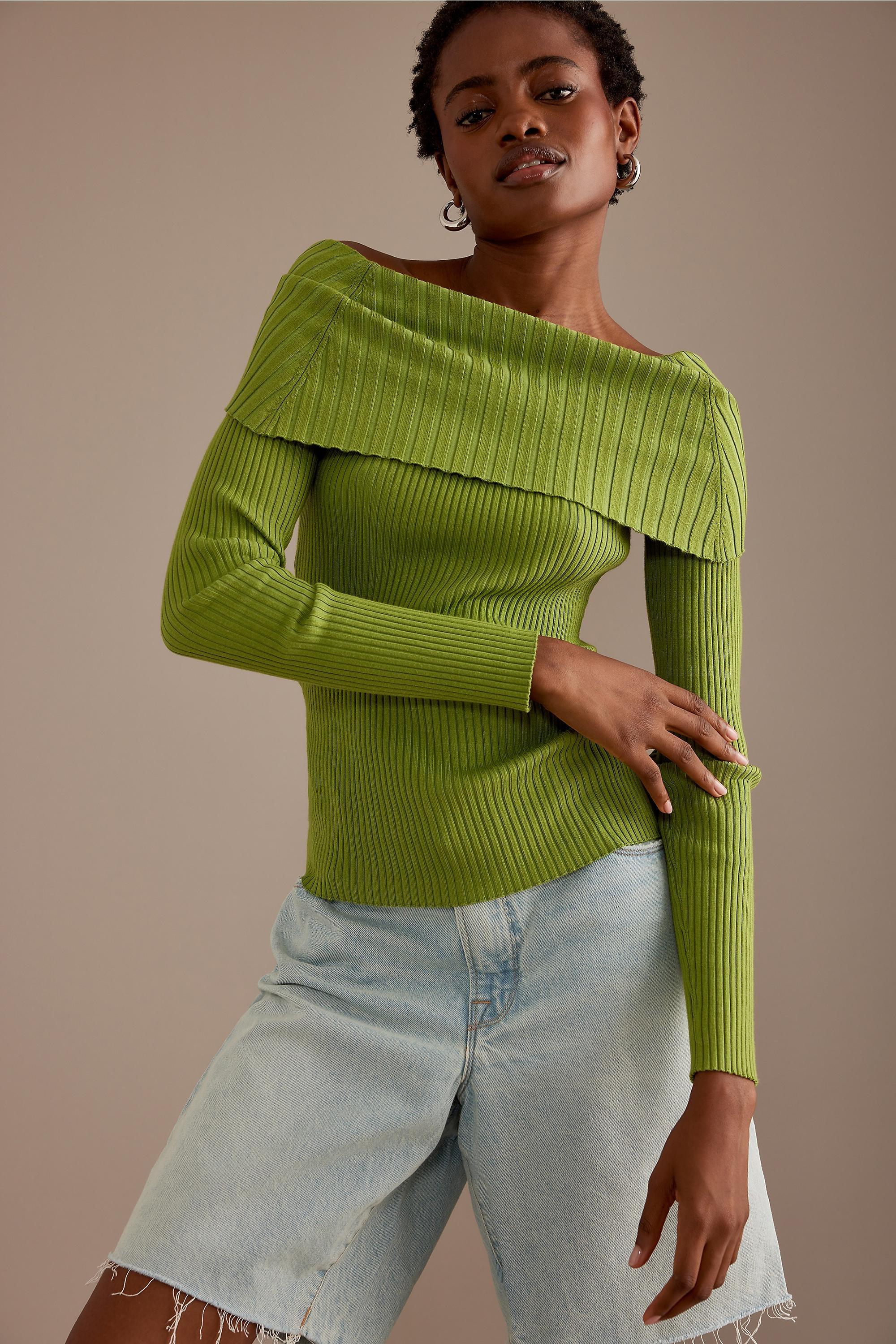 Bardot Knitted Long-Sleeve Top, Green, , large image number 3