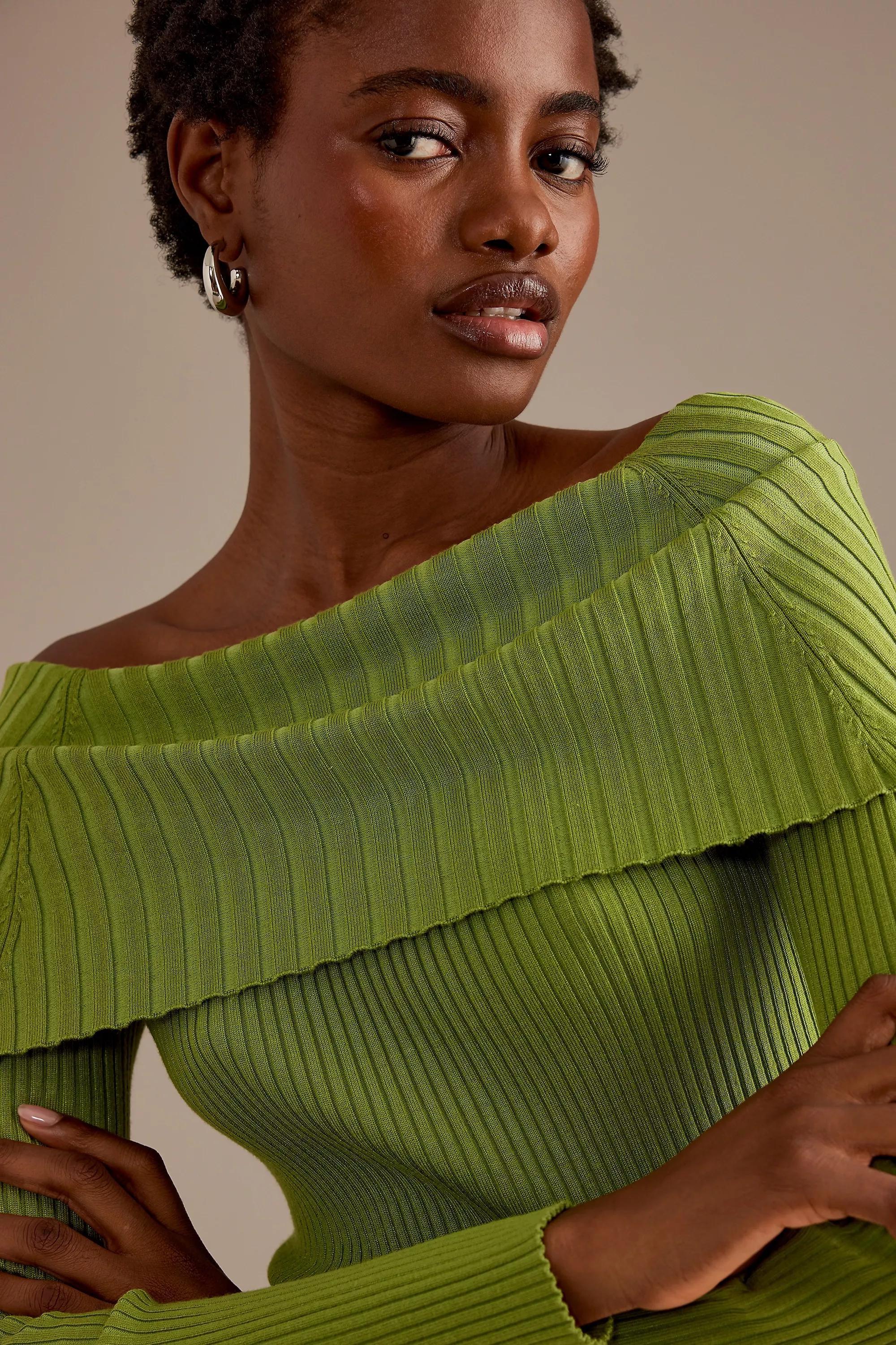 Bardot Knitted Long-Sleeve Top, Green, , large image number 4
