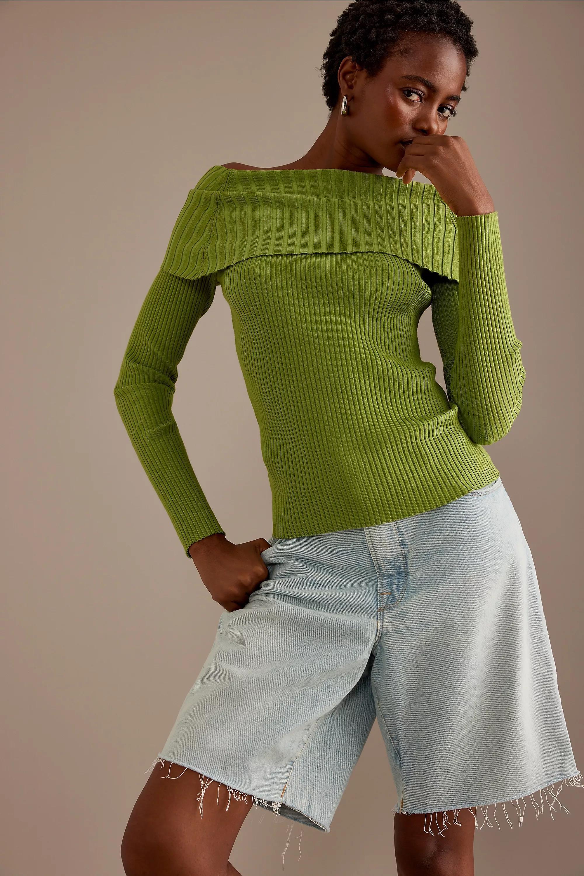 Bardot Knitted Long-Sleeve Top, Green, , large image number 5
