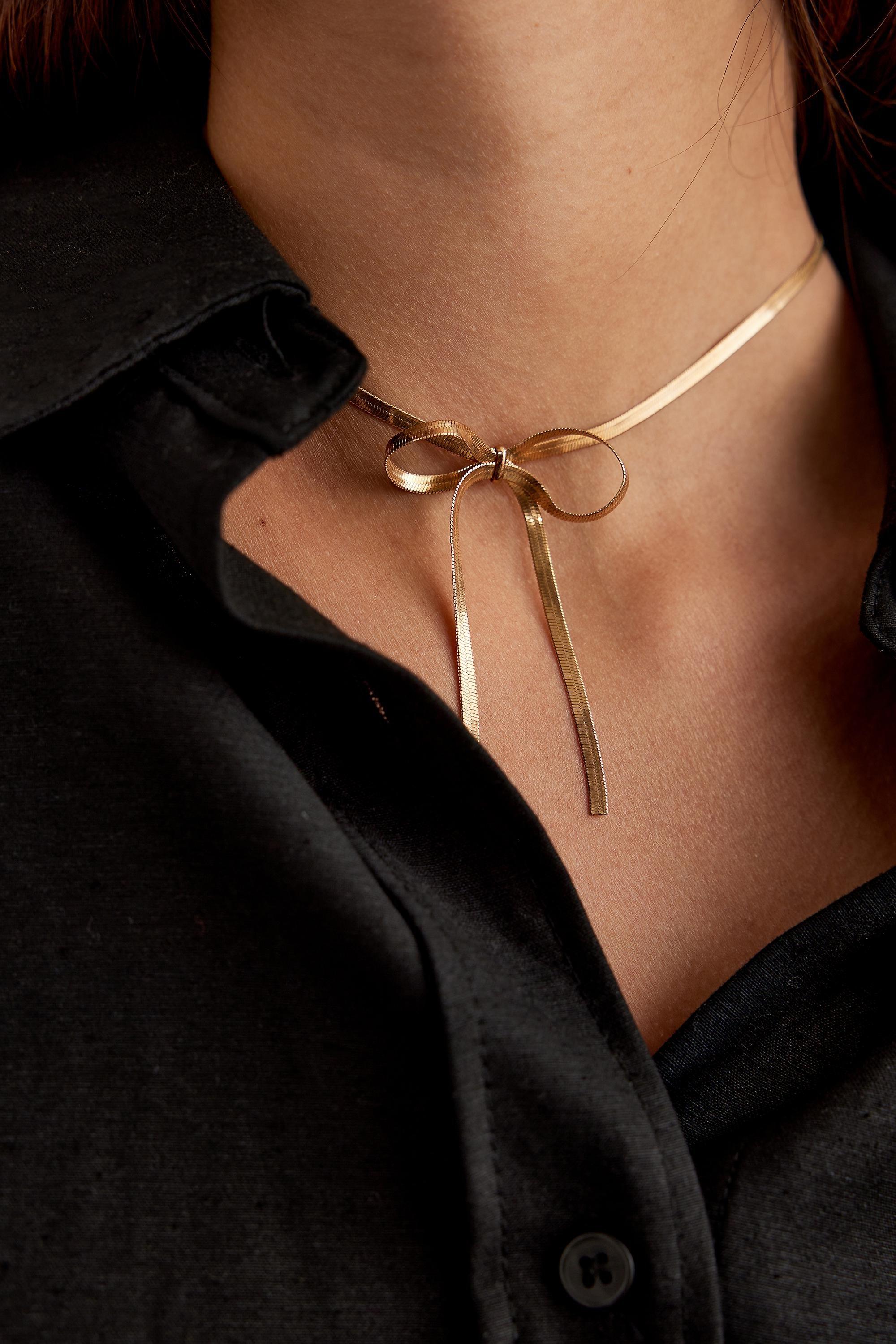 14K Snake Chain Bow Necklace, Gold Plated, A501_0070, large image number 1