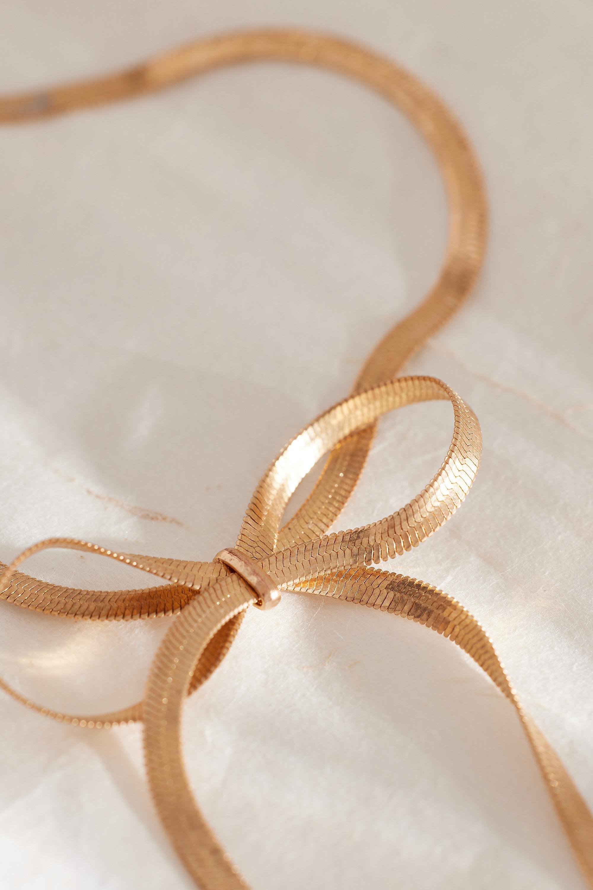 14K Snake Chain Bow Necklace, Gold Plated, A501_0070, large image number 3
