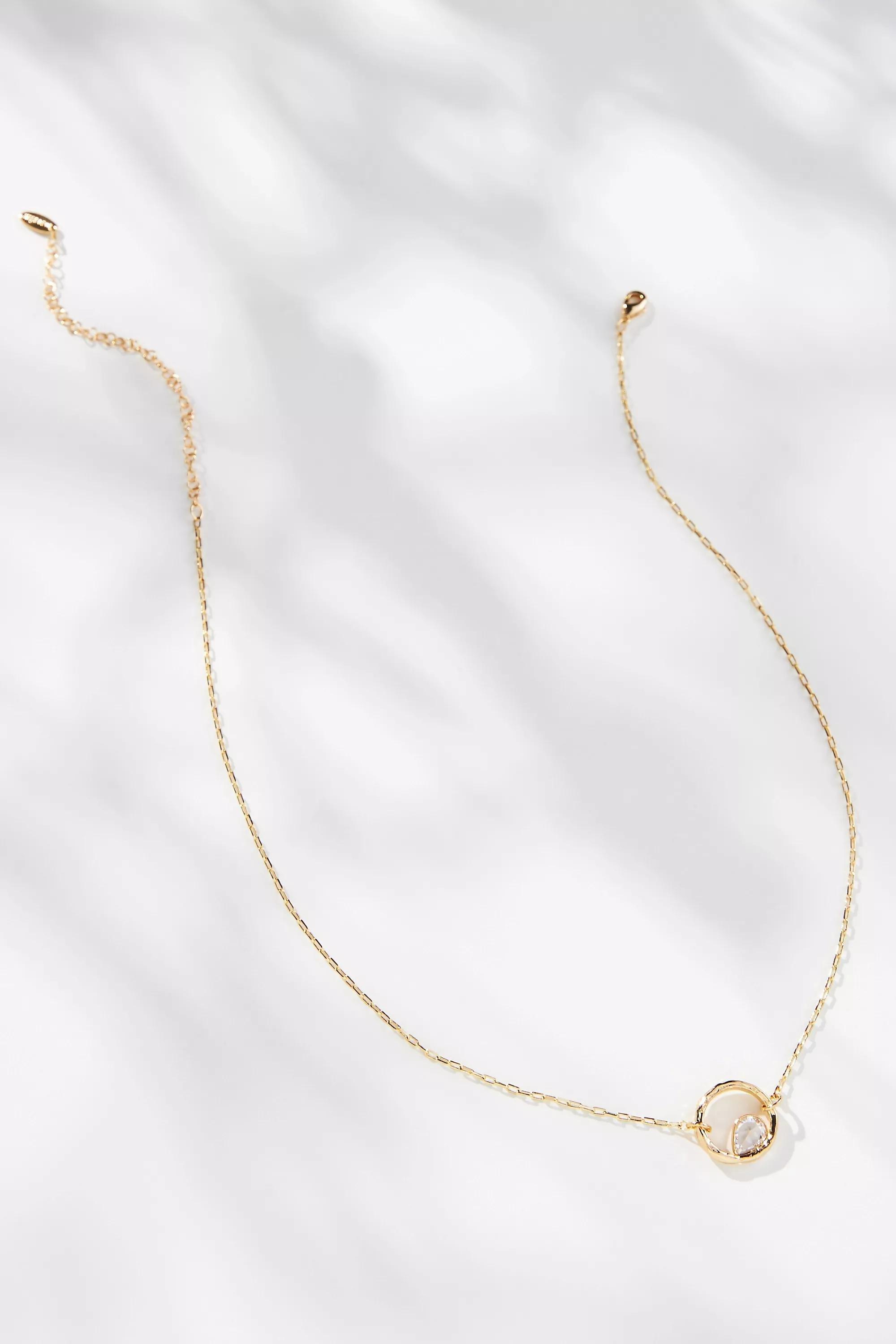 14K Gold Pleated Crystal Pendant Necklace, Gold, A501_0070, large image number 0