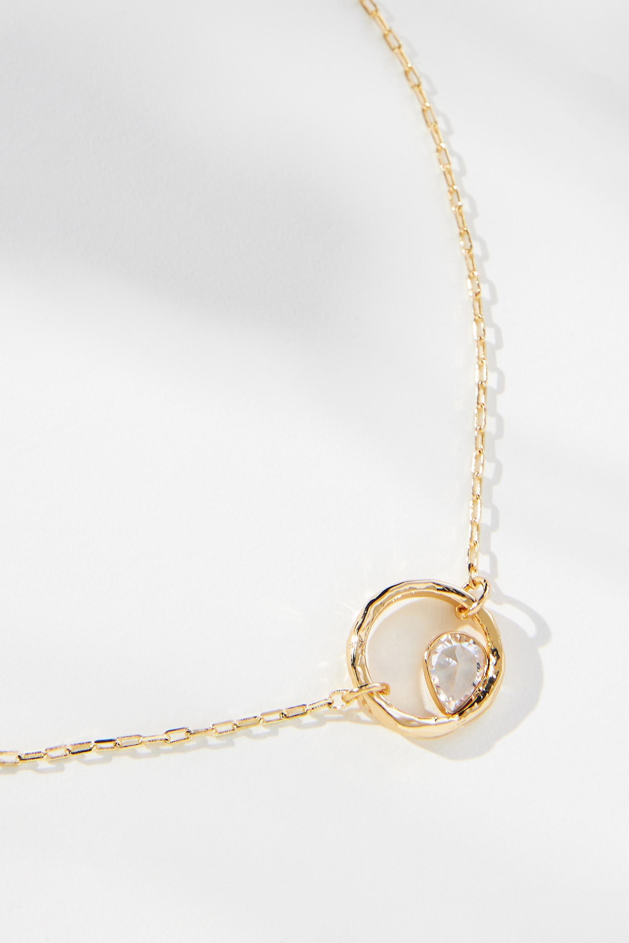 14K Gold Pleated Crystal Pendant Necklace, Gold, A501_0070, large image number 1