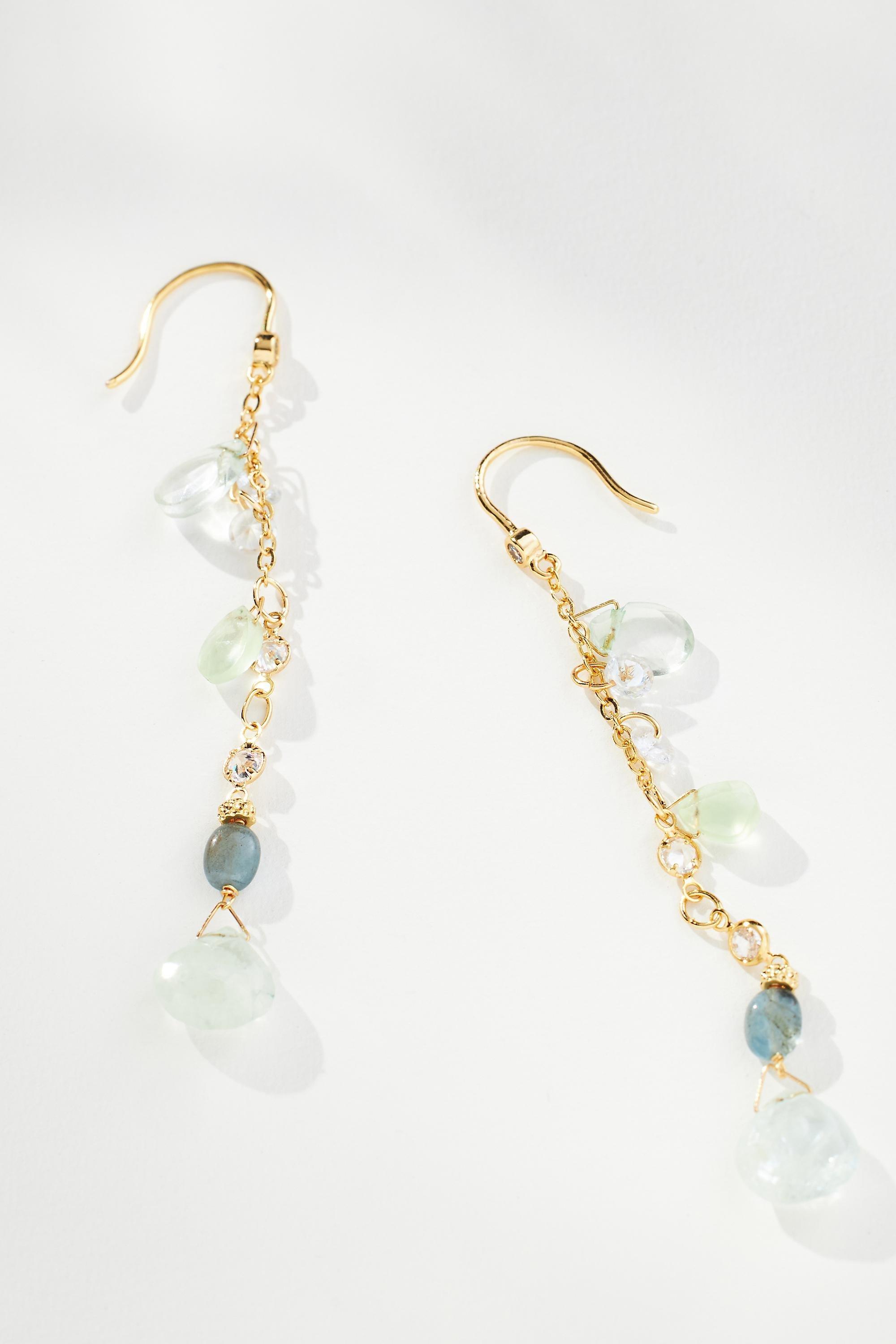 14K Gold Pleated Lt Stone Drop Earrings, Green, A501_0237, medium
