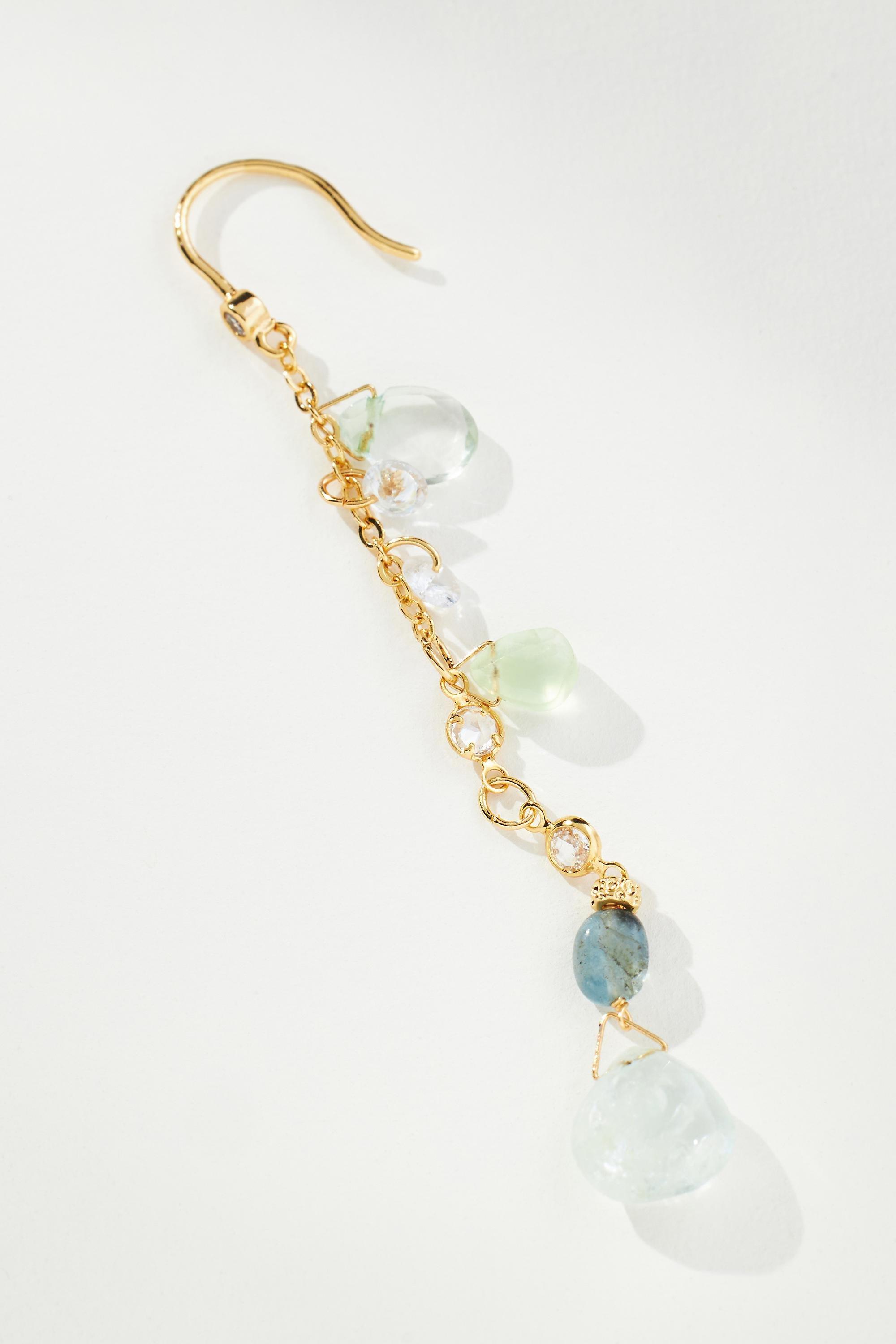 14K Gold Pleated Lt Stone Drop Earrings, Green, A501_0237, large image number 1