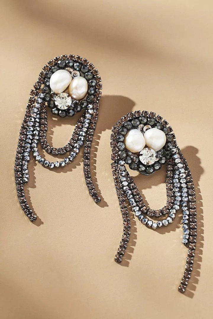 Sunset Beaded Looped Drop Earrings, Black, A501_0017, large image number 0