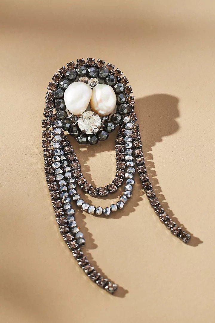 Sunset Beaded Looped Drop Earrings, Black, A501_0017, large image number 1