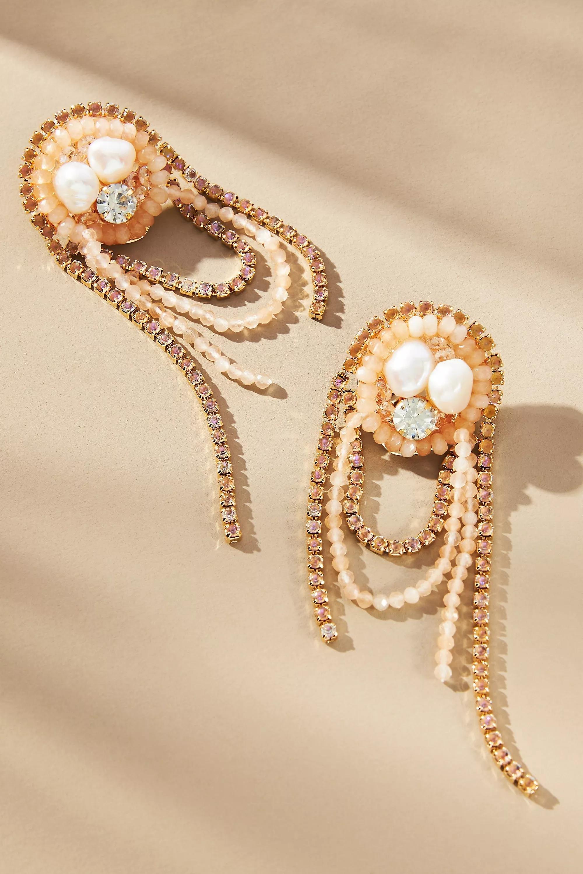 Orange Sunset Beaded Looped Drop Earrings, A501_0067, large image number 0