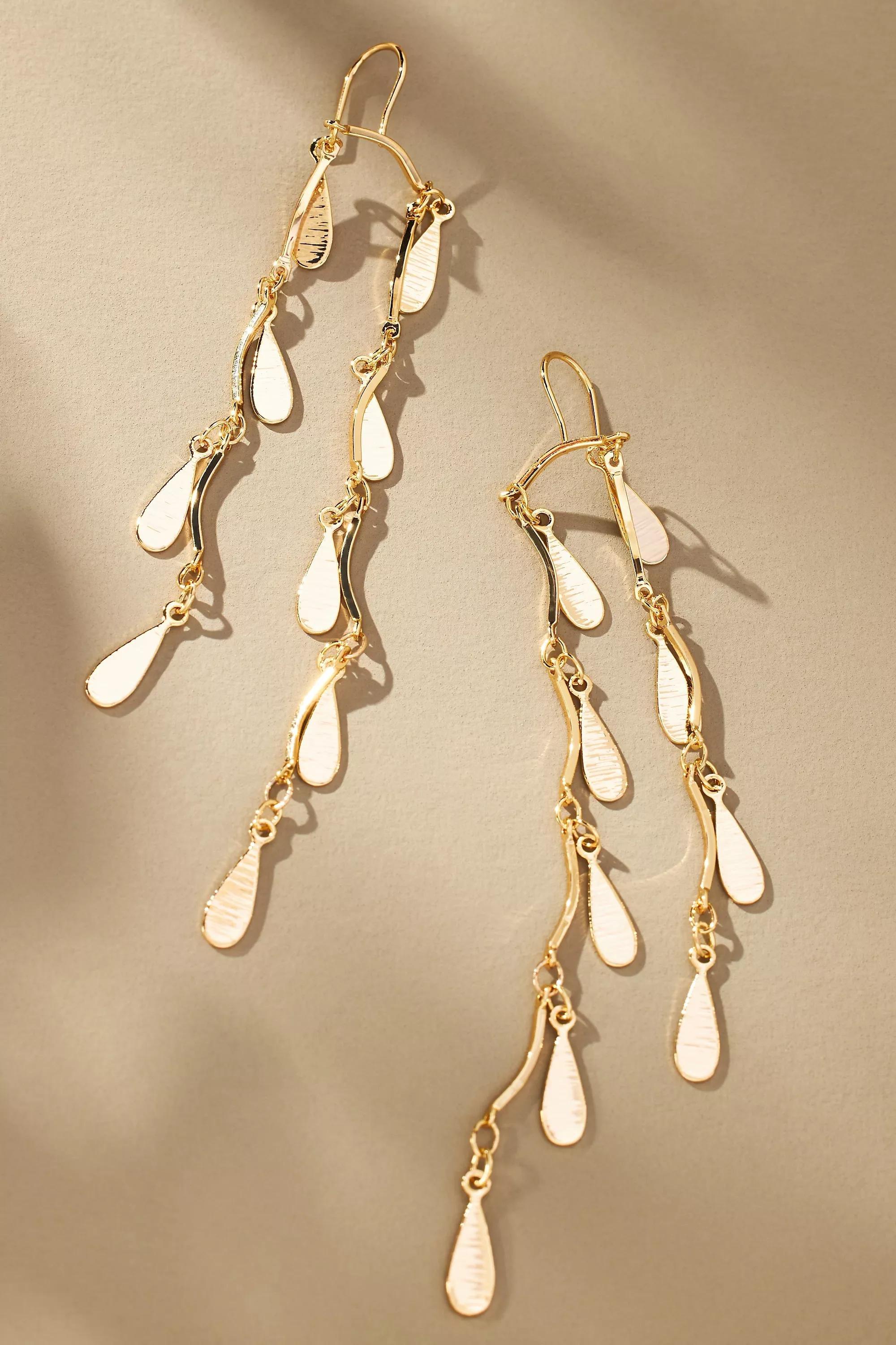 Double Flutter Fringe Drop Earrings, Gold, A501_0070, large image number 0