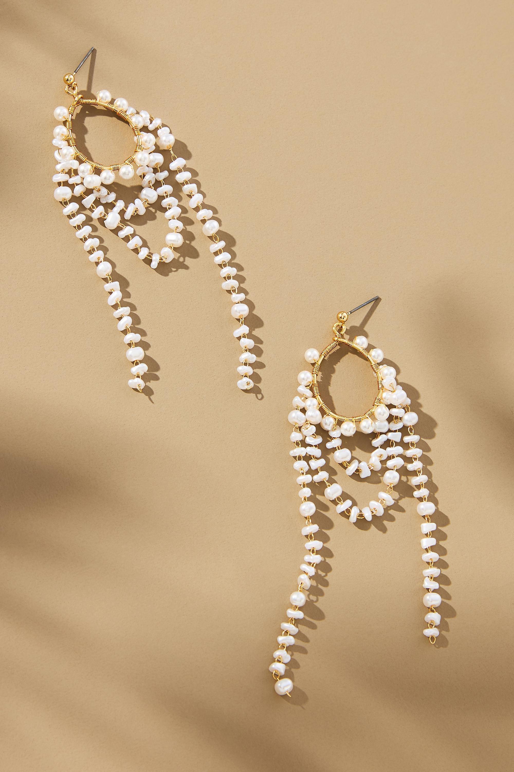Looped Pearl Drop Earrings, Cream, A501_0017, large image number 1