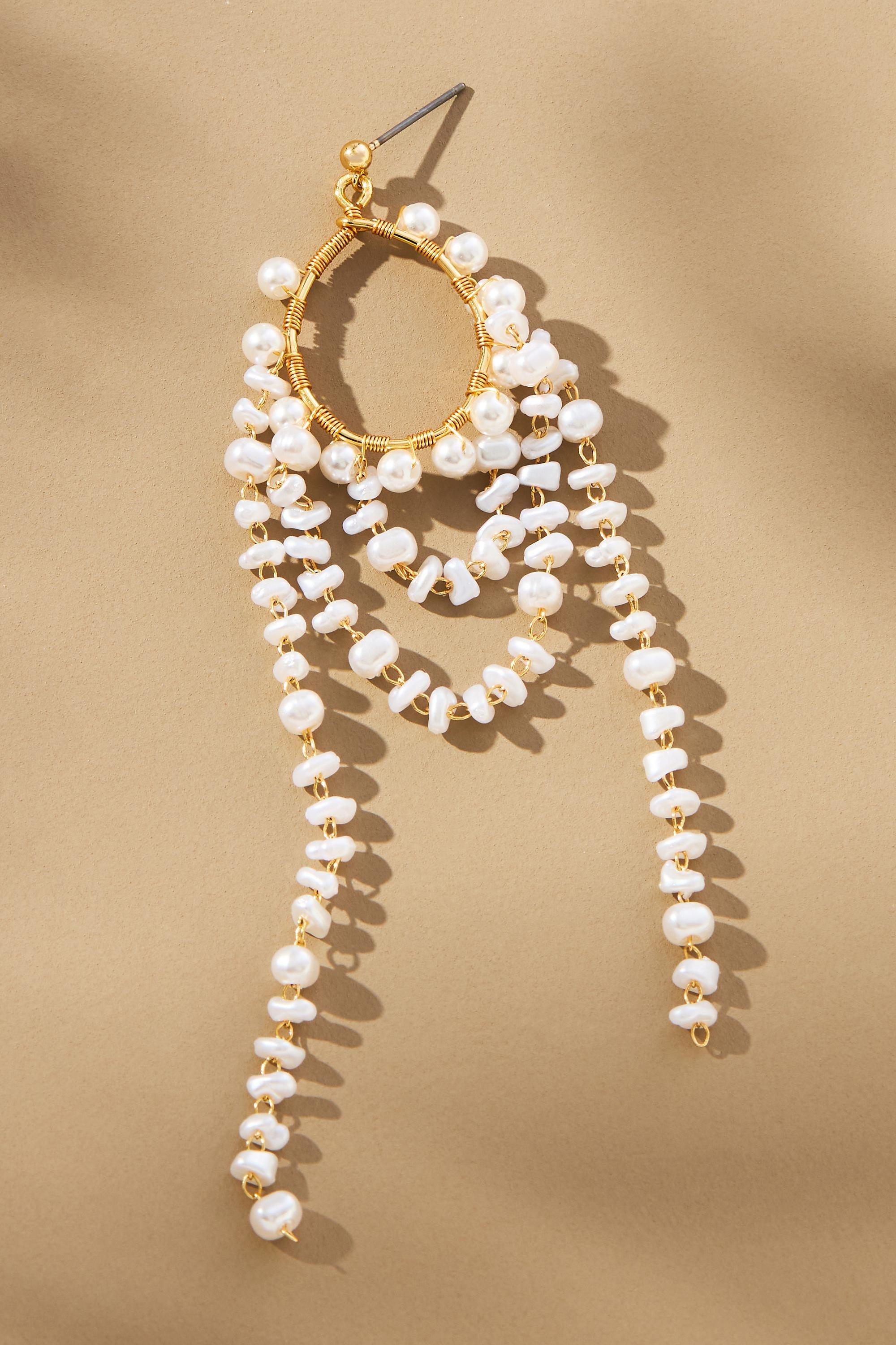 Looped Pearl Drop Earrings, Cream, A501_0017, large image number 2