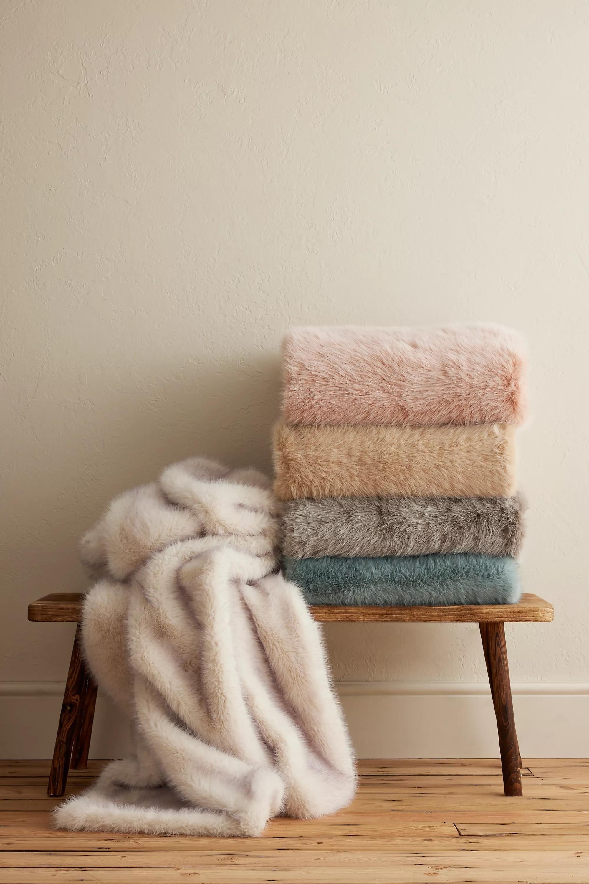 The Chloe Faux-Fur Throw Blanket, Beige, , medium