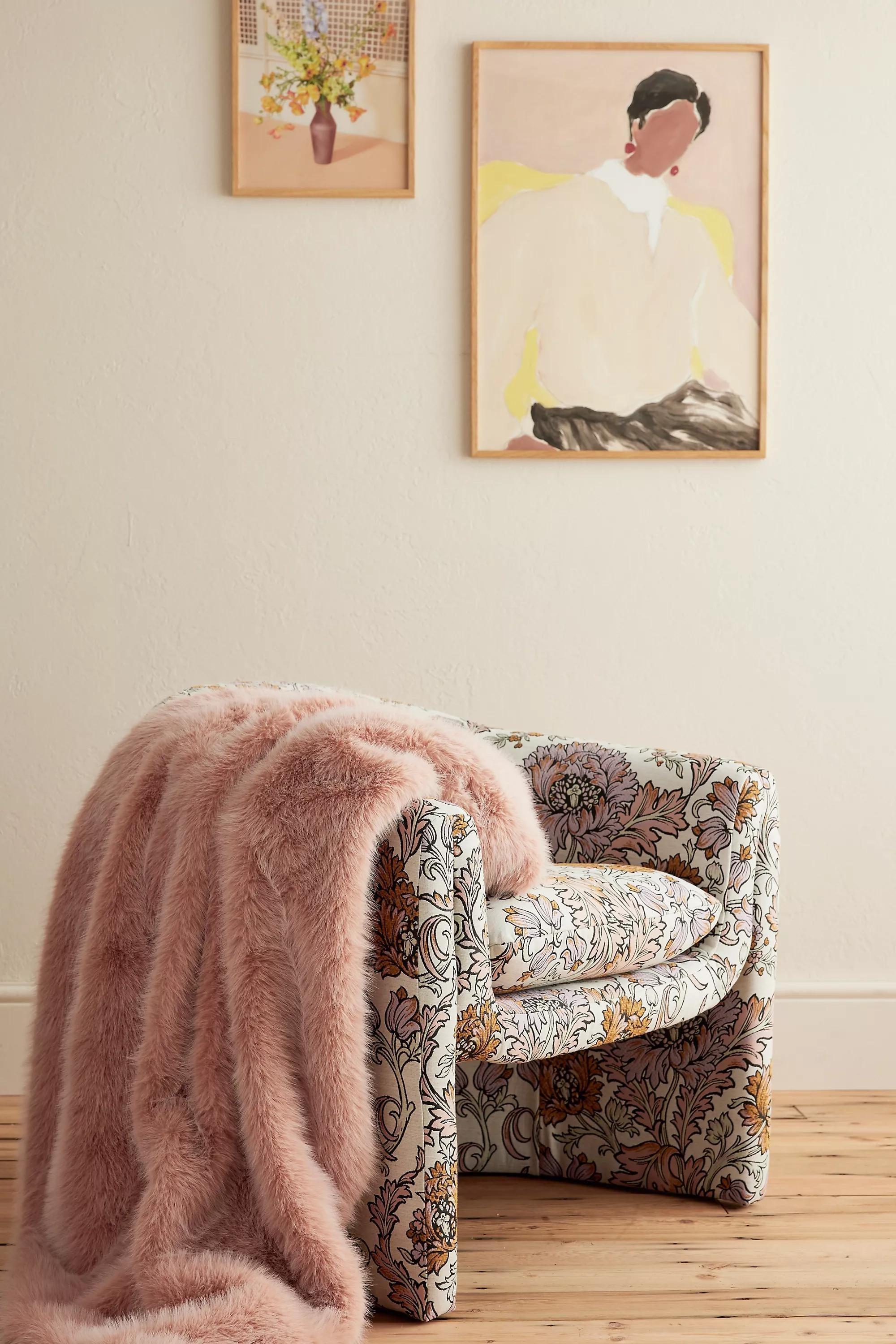 The Chloe Faux-Fur Throw Blanket, Pink, , medium