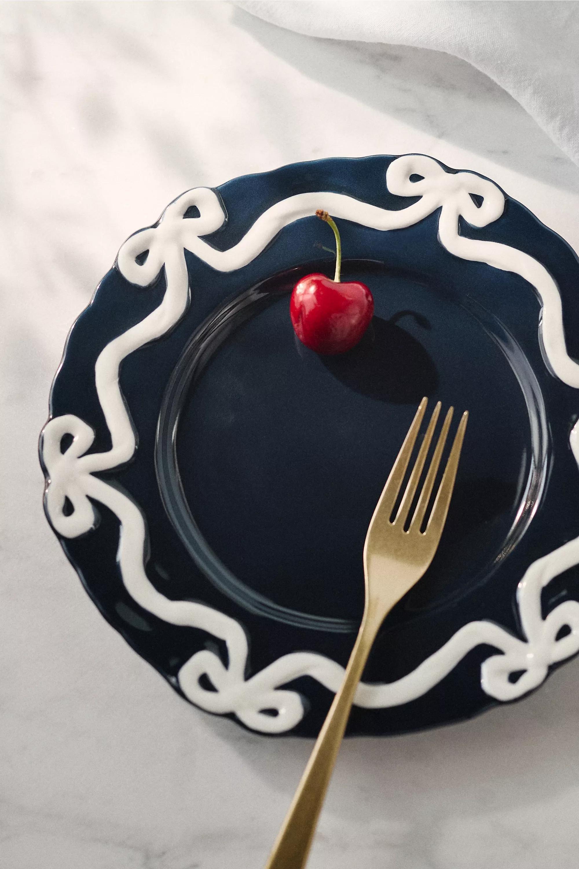 Benedita Bow Stoneware Side Plate, Navy, Navy, large image number 4