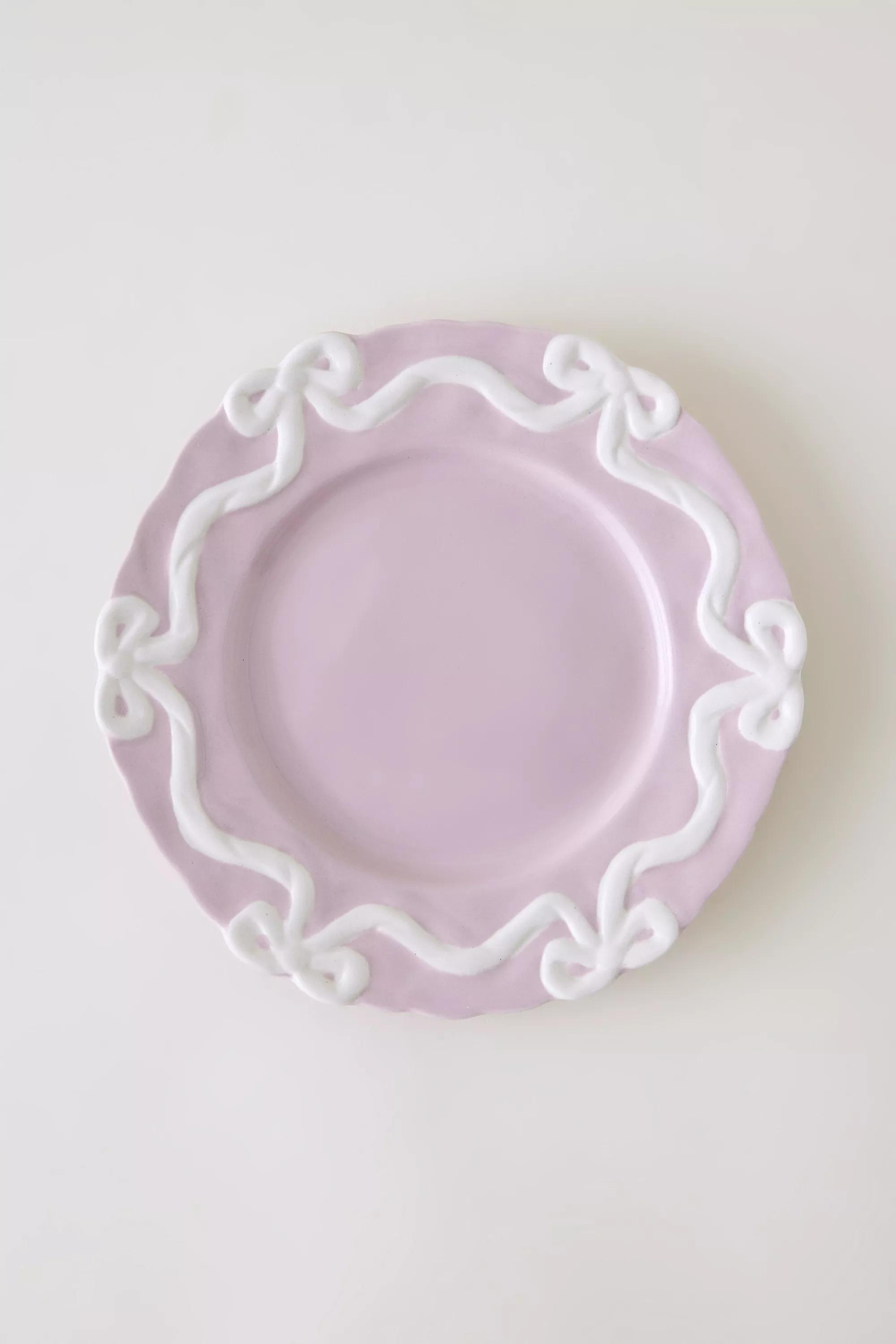 Benedita Bow Stoneware Side Plate, Pink, A501_0066, medium
