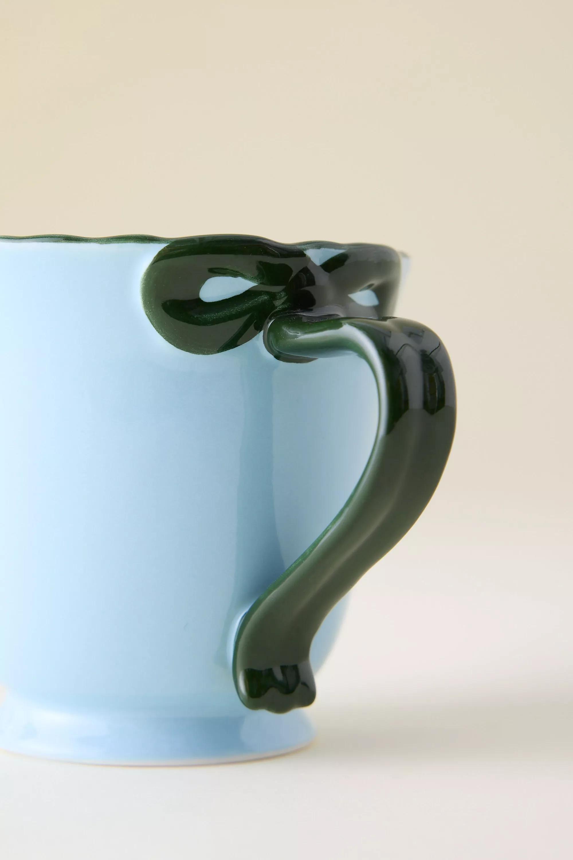 Benedita Bow Stoneware Mug, Green, A501_0030, medium