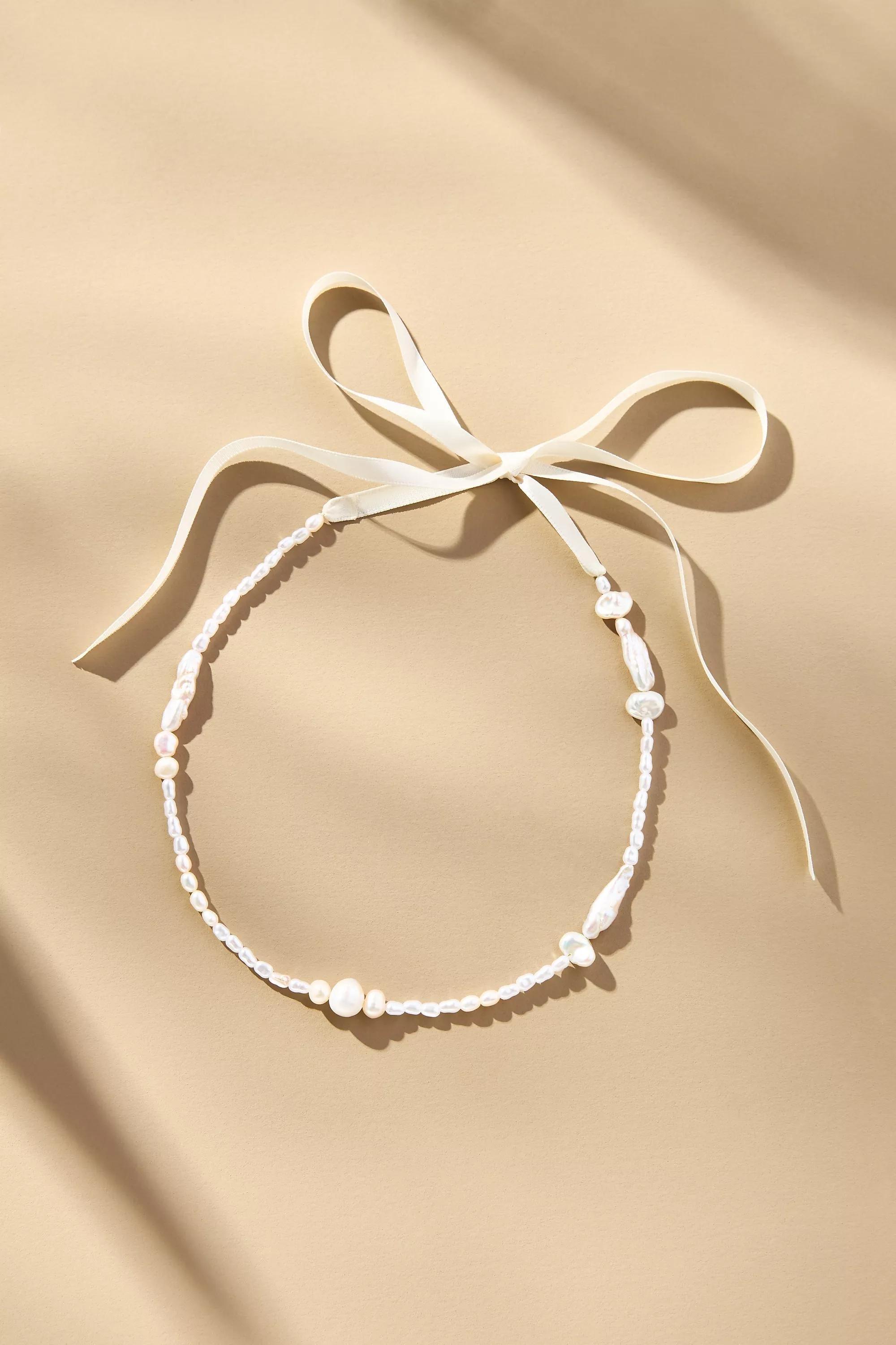 Icon Ribbon Necklace, Pearl, A501_0017, large image number 0