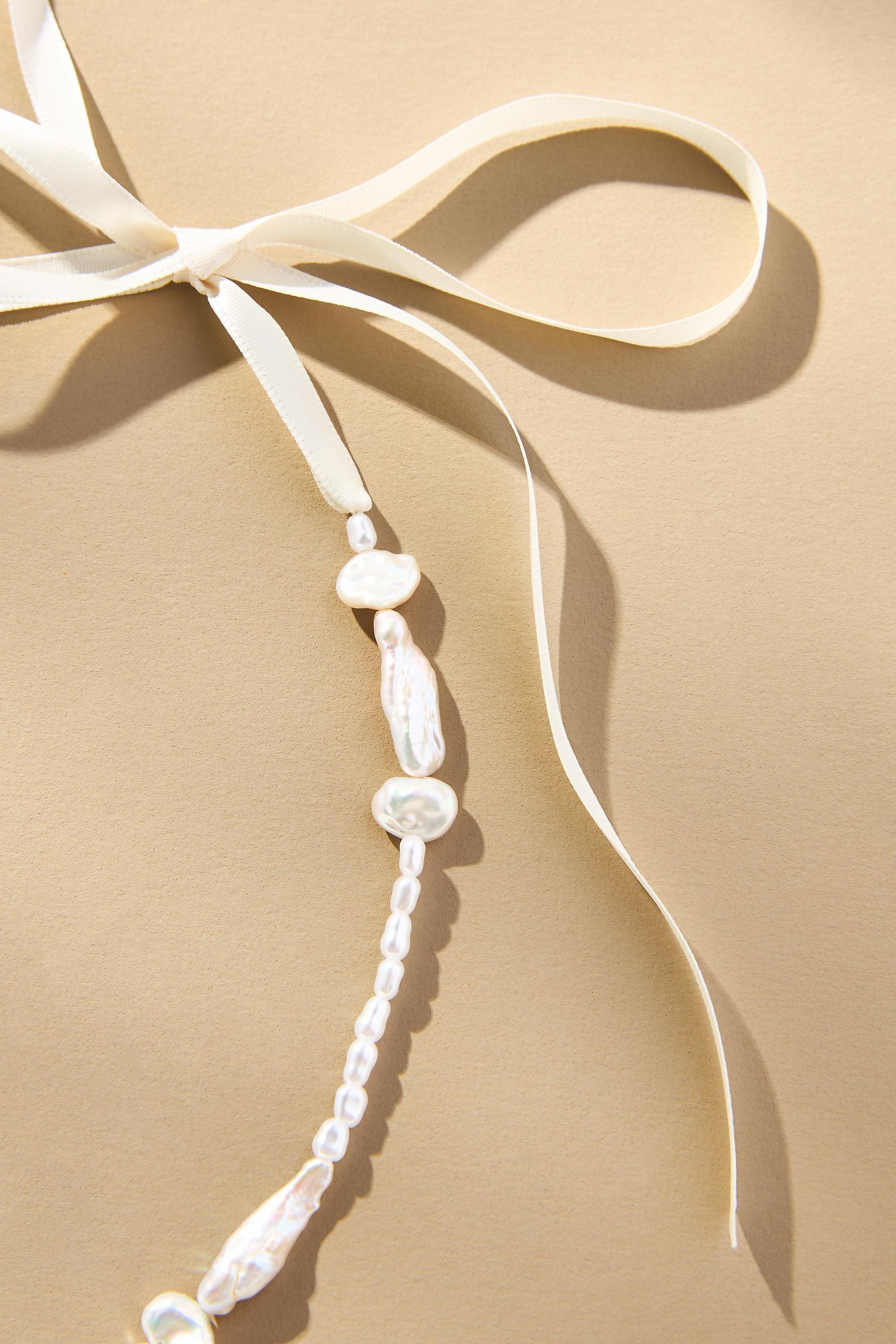Icon Ribbon Necklace, Pearl, A501_0017, large image number 1