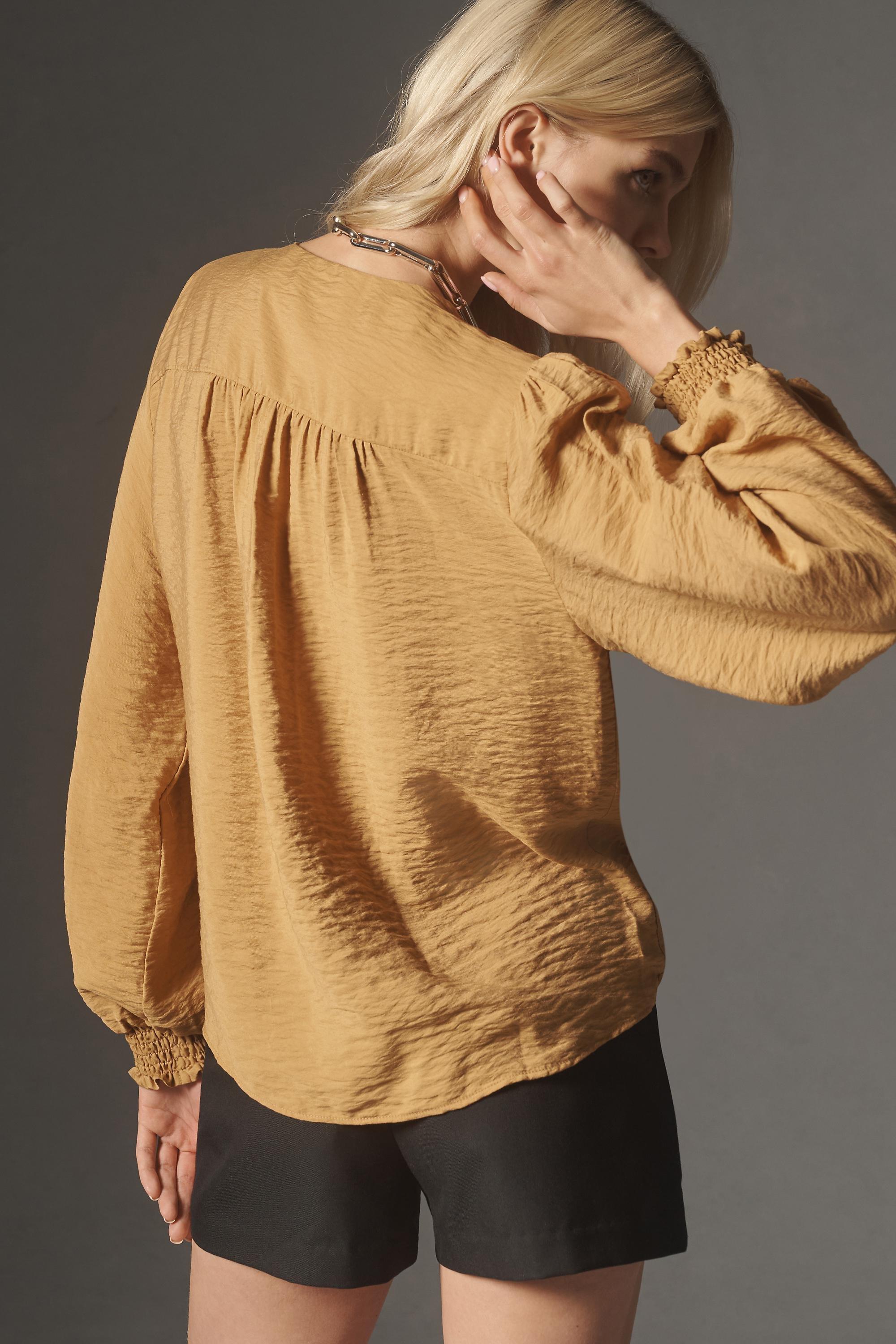The Dylon Long-Sleeve Wide-Placket Top, Brown, , large image number 3