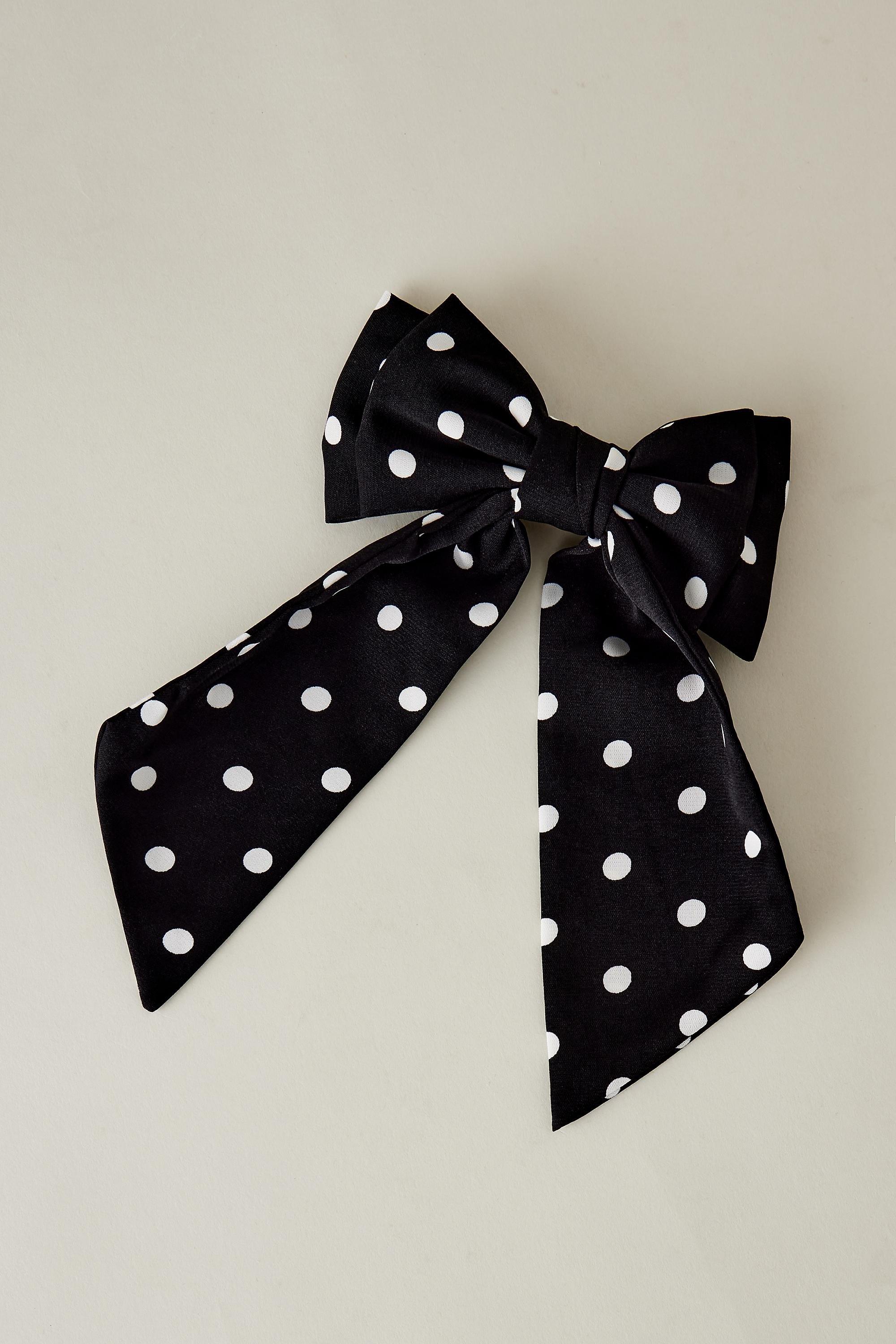 Polka Dot Print Hair Bow, Black, A501_0001, large image number 0