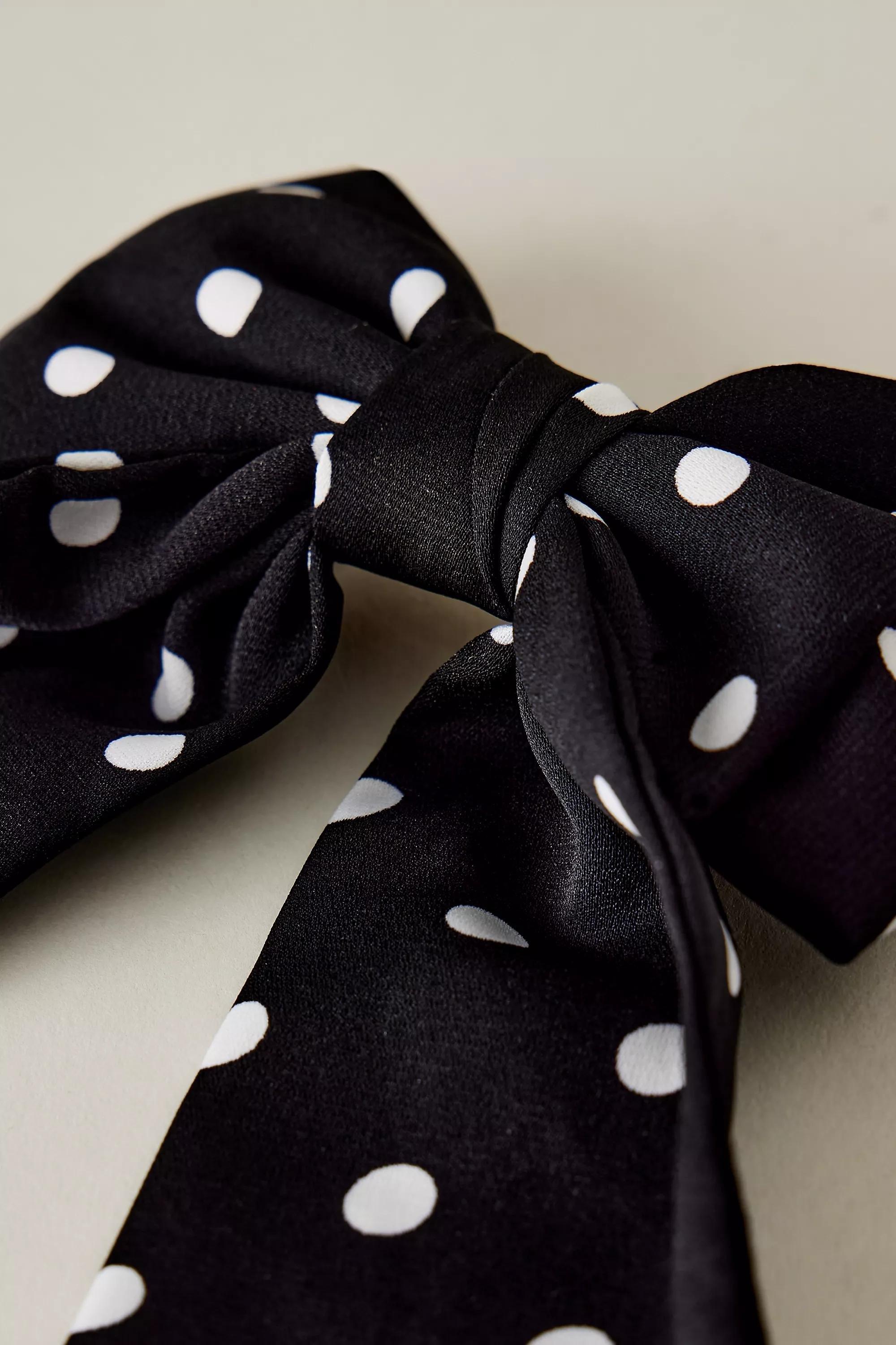Polka Dot Print Hair Bow, Black, A501_0001, large image number 1