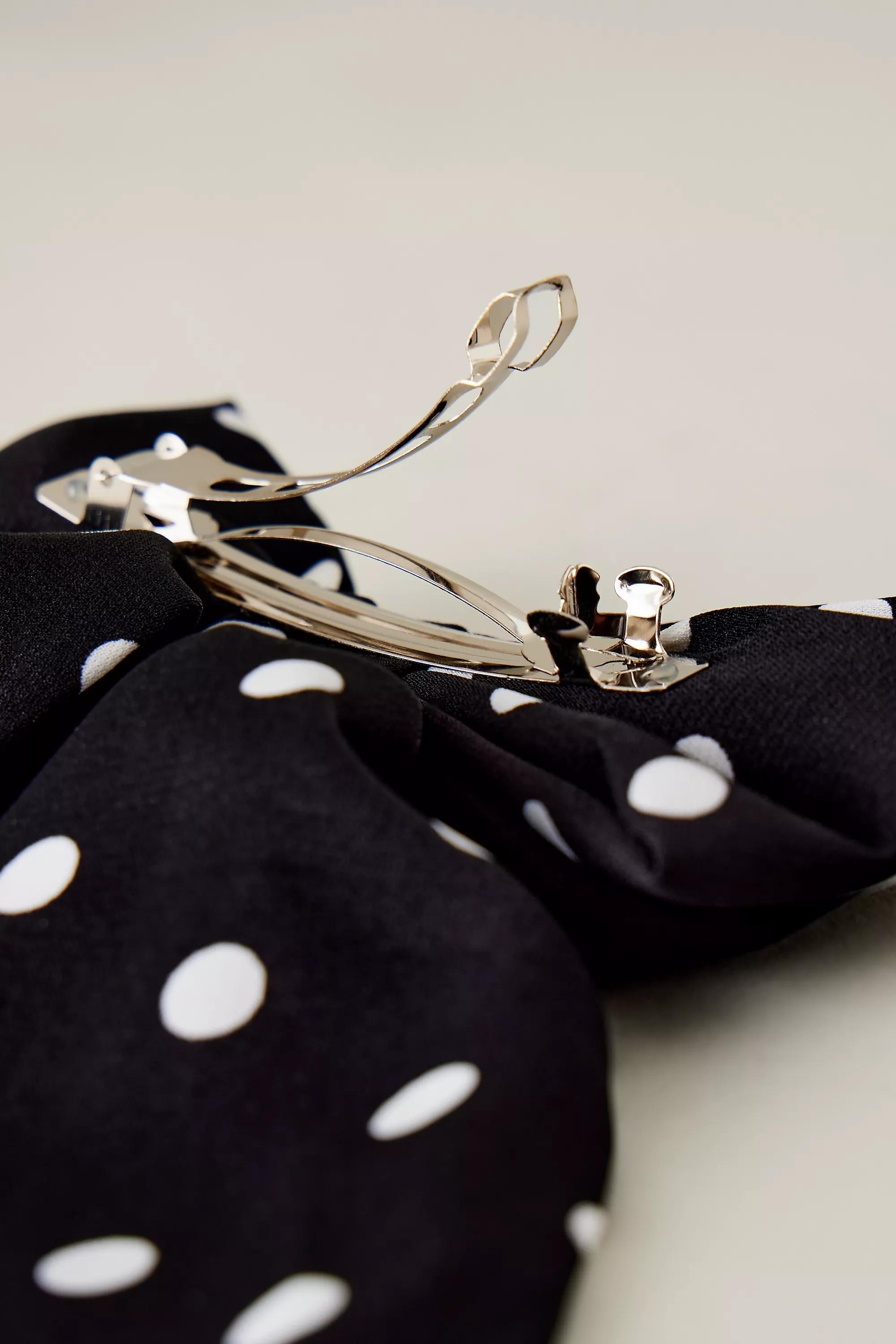 Polka Dot Print Hair Bow, Black, A501_0001, large image number 2