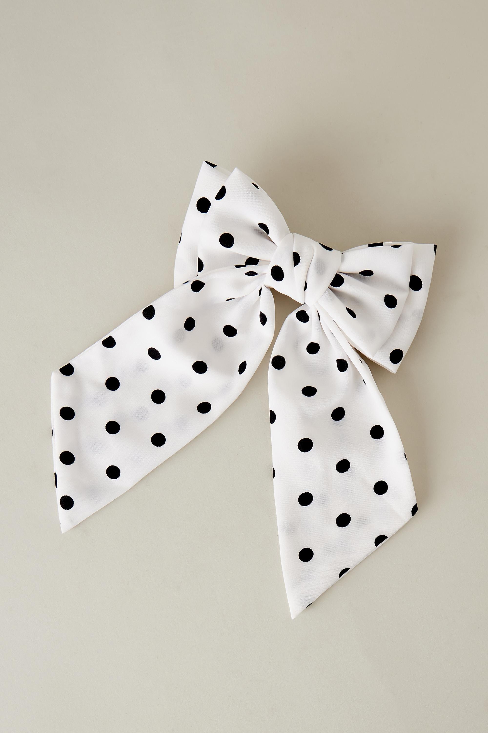 Polka Dot Print Hair Bow, White, A501_0010, large image number 1