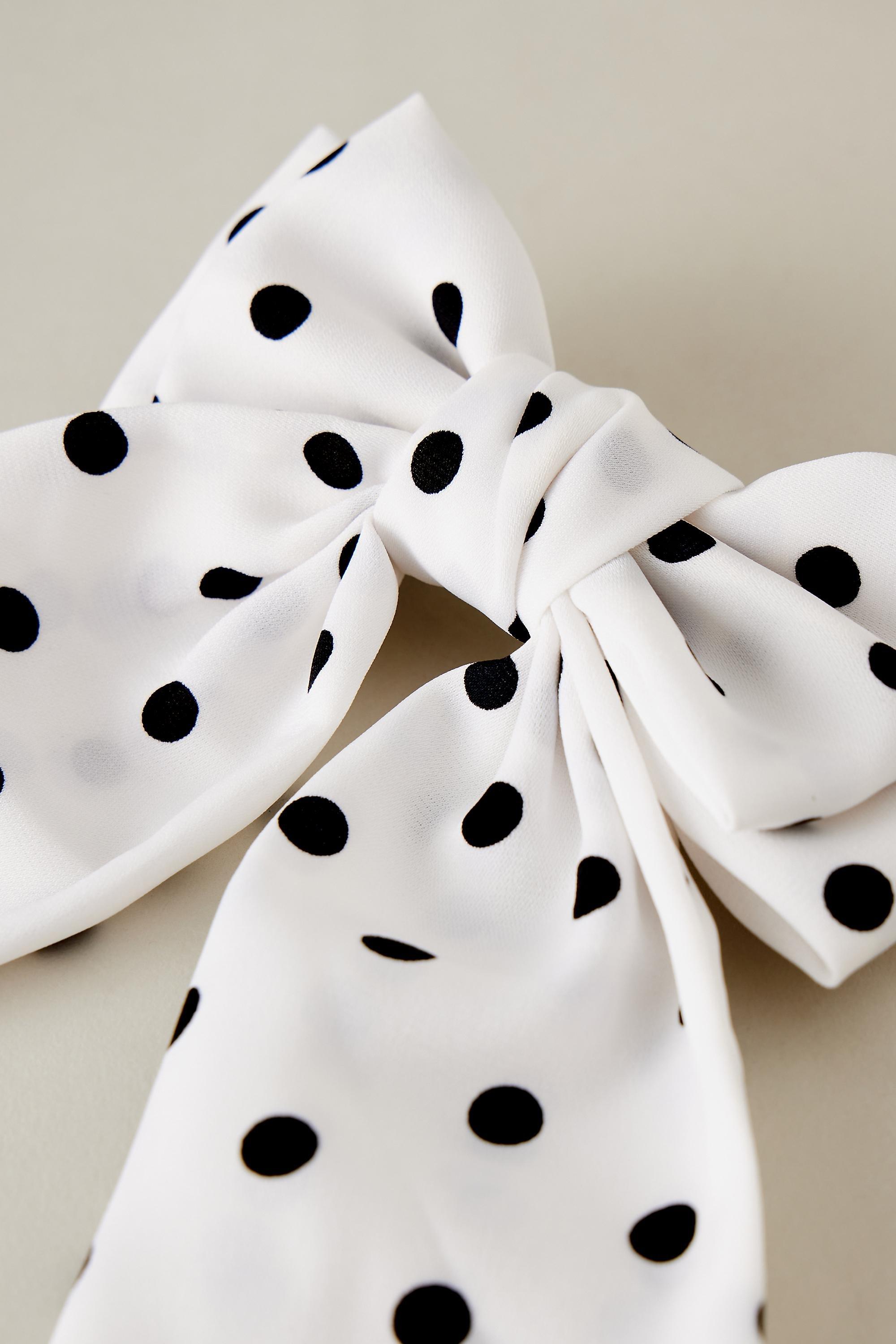 Polka Dot Print Hair Bow, White, A501_0010, large image number 2