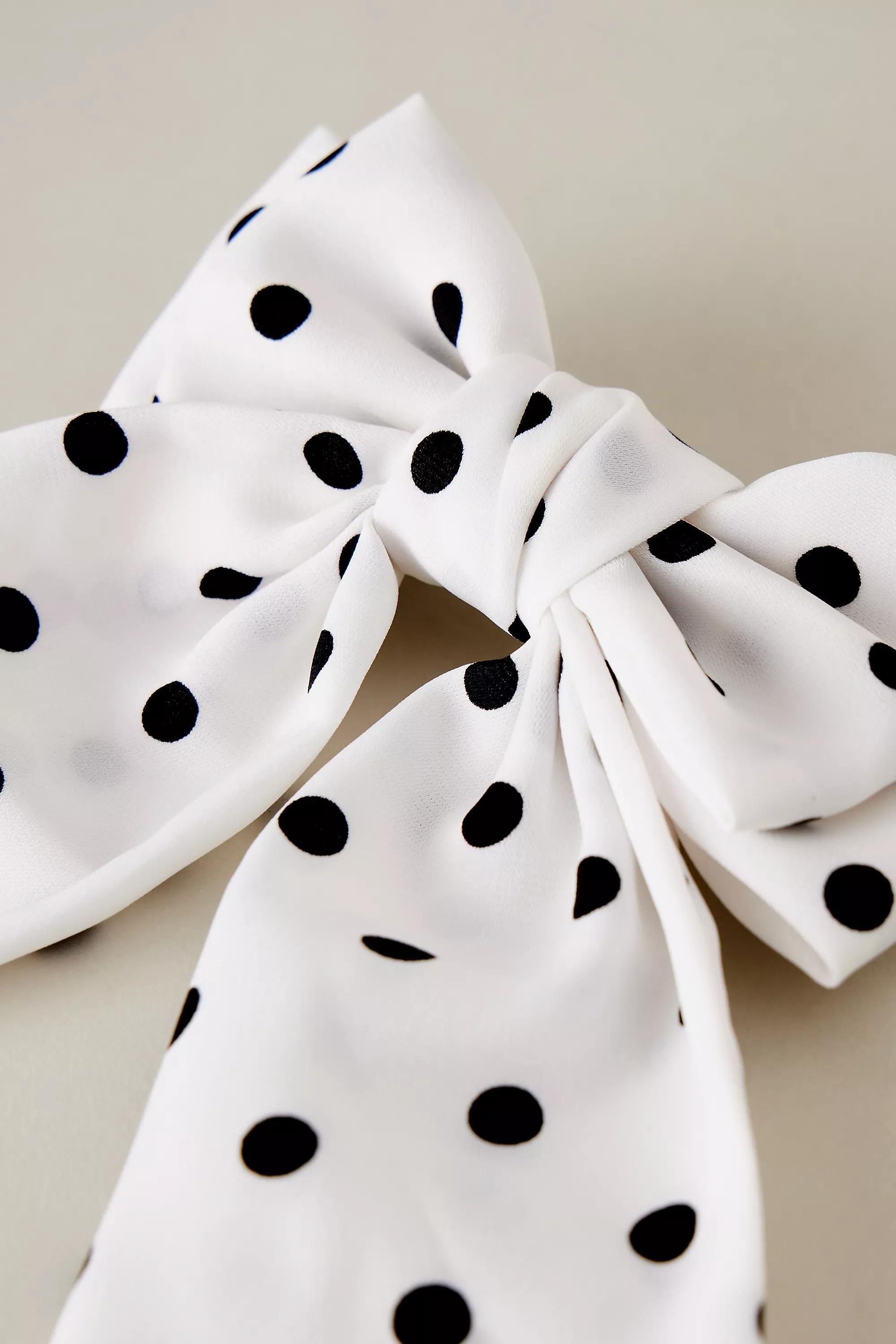 Polka Dot Print Hair Bow, White, A501_0010, large image number 3