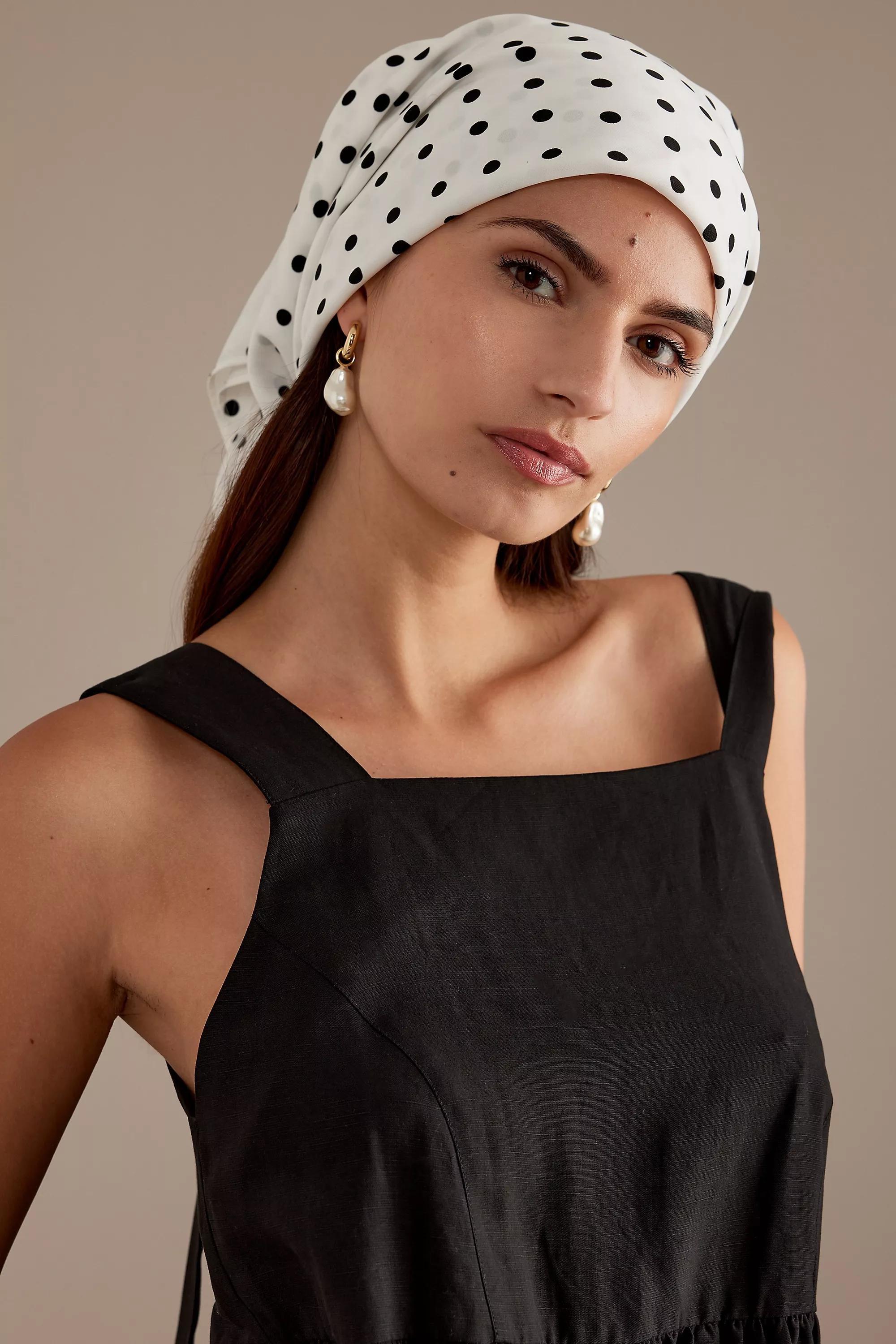 Polka Dot Print Head Scarf, White, A501_0010, large image number 0