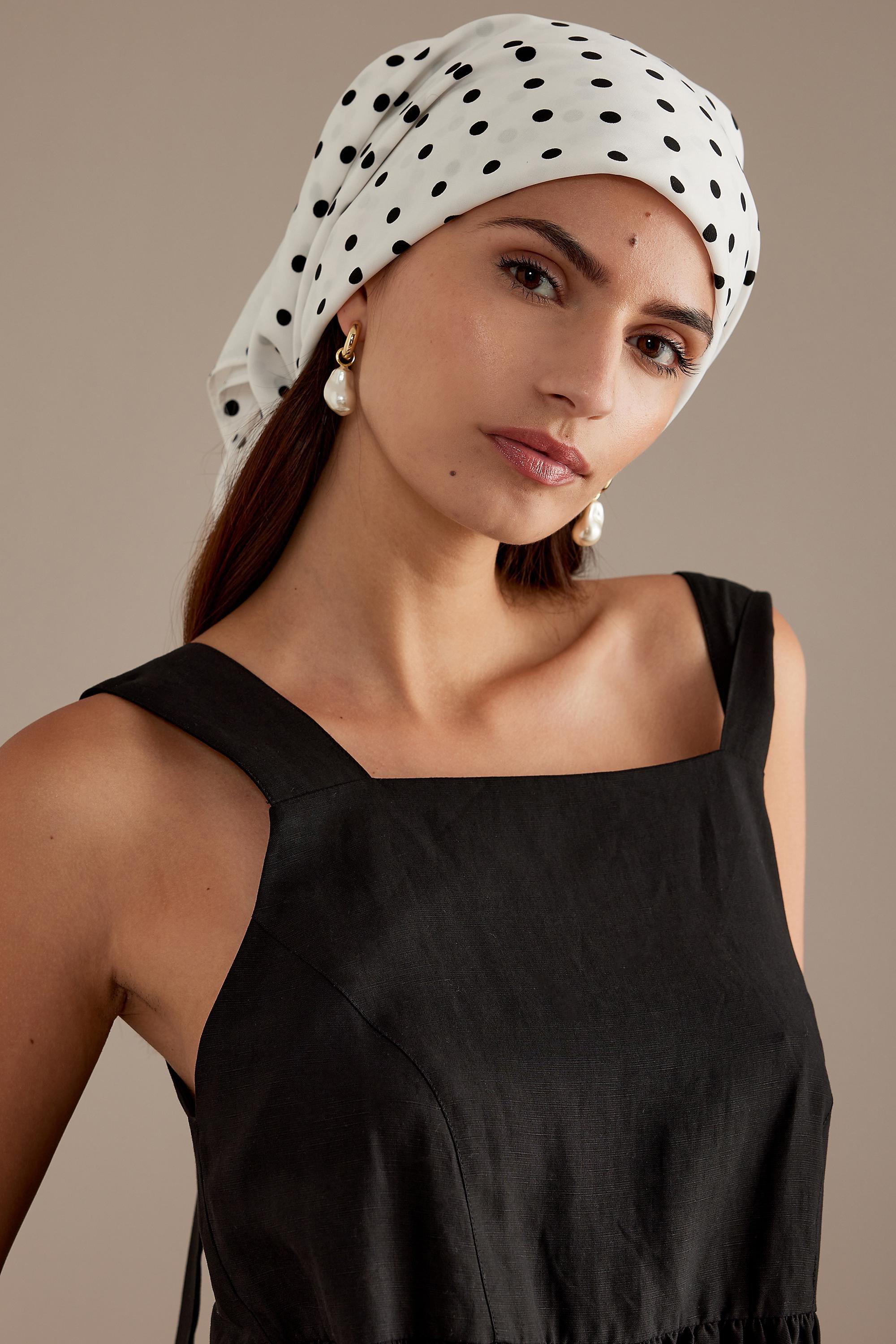 Polka Dot Print Head Scarf, White, A501_0010, large image number 1