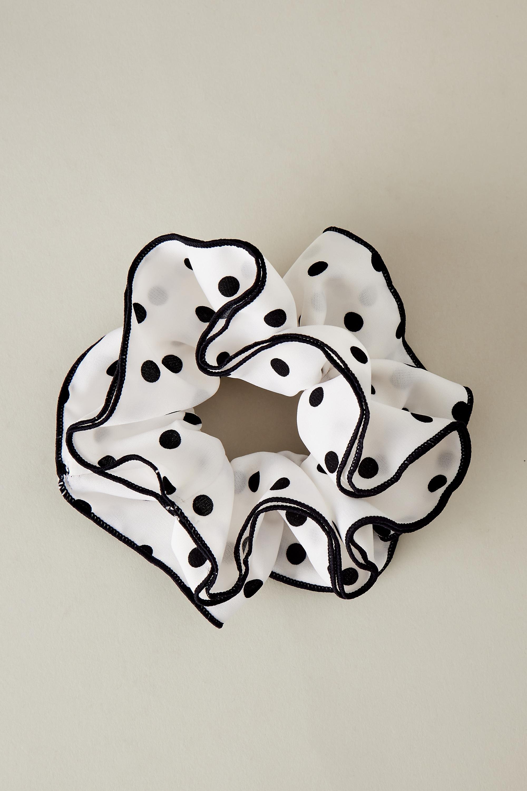 Polka Dot Hair Scrunchie, White, , medium