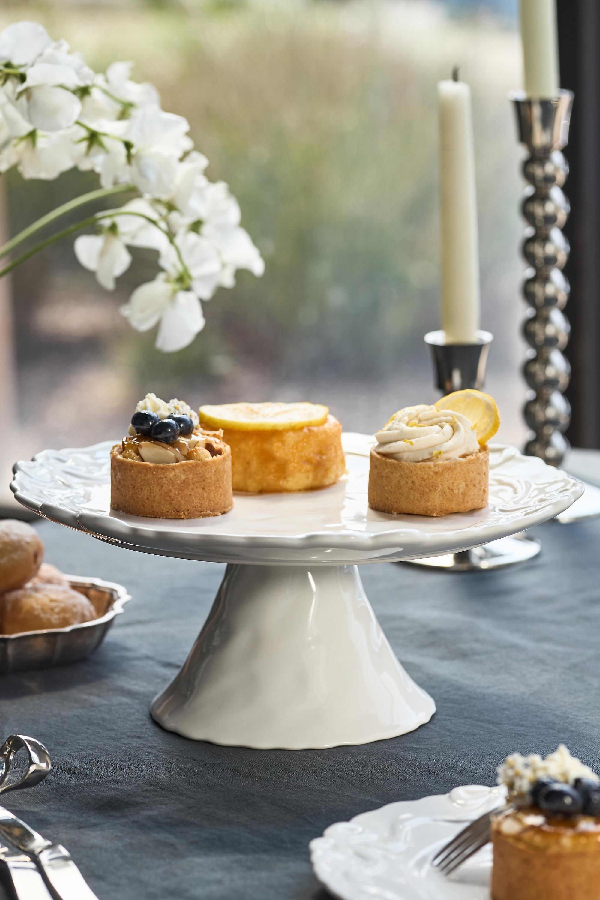 WHITE Benedita Bow Ceramic Stoneware Cake Stand, White, large image number 0