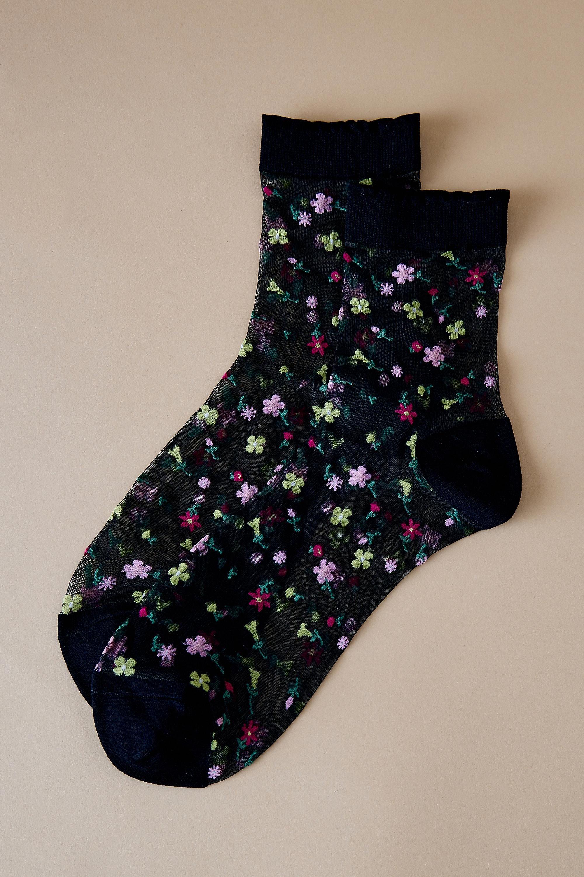 Anthropologie Floral Sheer Socks, Black, A501_0000, large image number 0